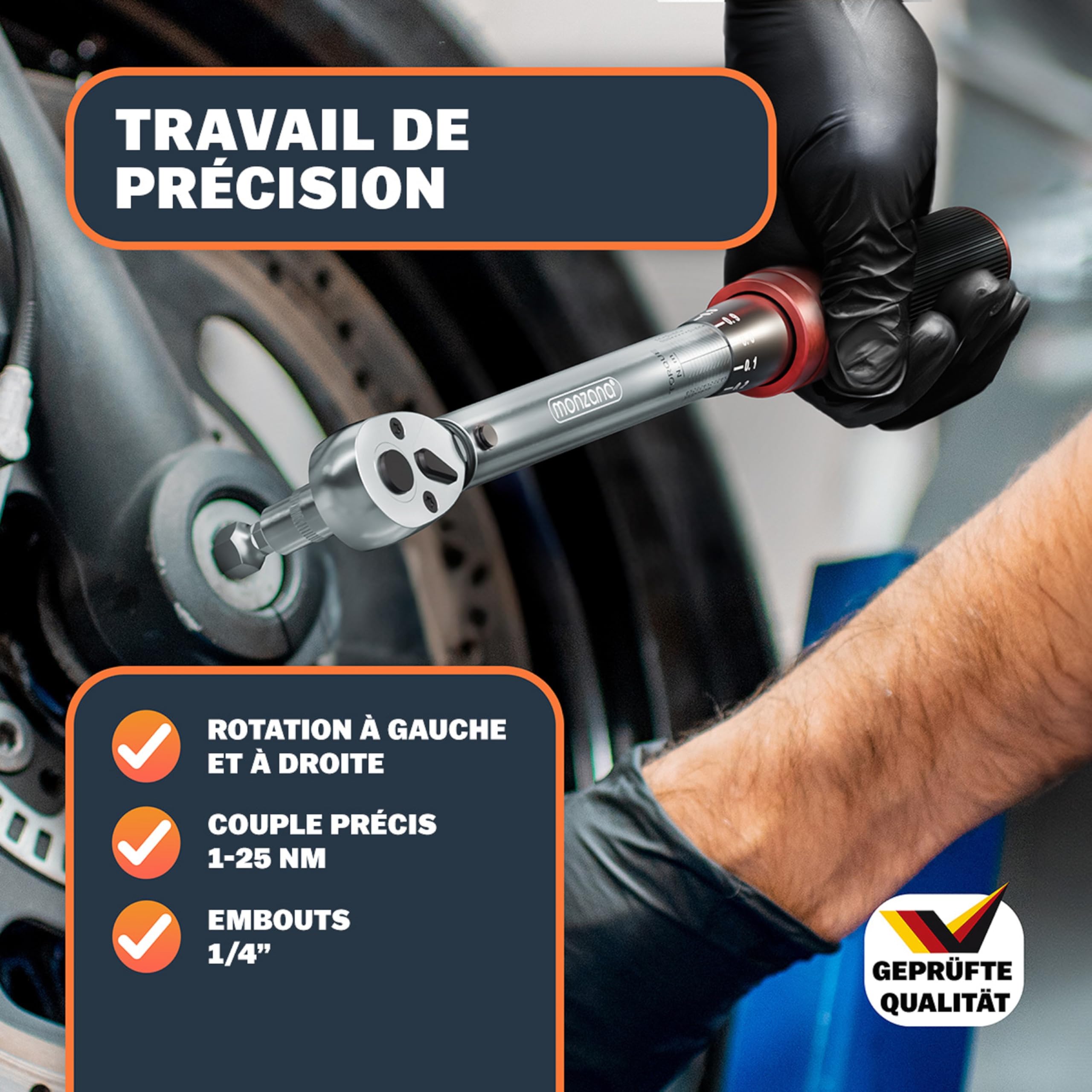 Monzana® Clé dynamométrique 1/4' 1-25 NM ±3% 18 pièces acier CV extension boîte de rangement vélo moto set complet clé de serrage clé à cliquet