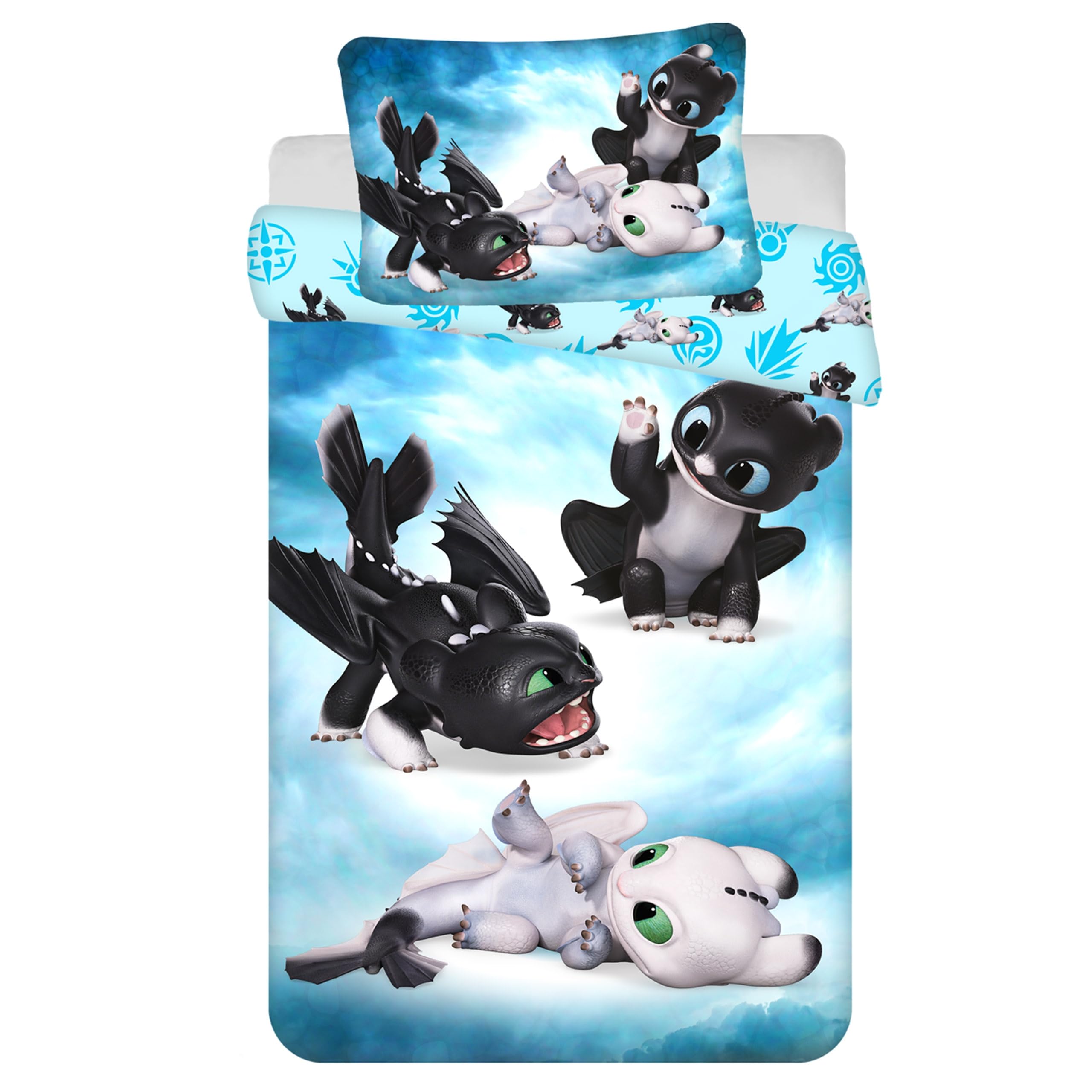 Sarcia.eu G How To Train Your Dragon Reversible Beddin, Child Beddin Set With Zip, 100% Cotton 100X135+40X60cm Oeko-Tex (G)