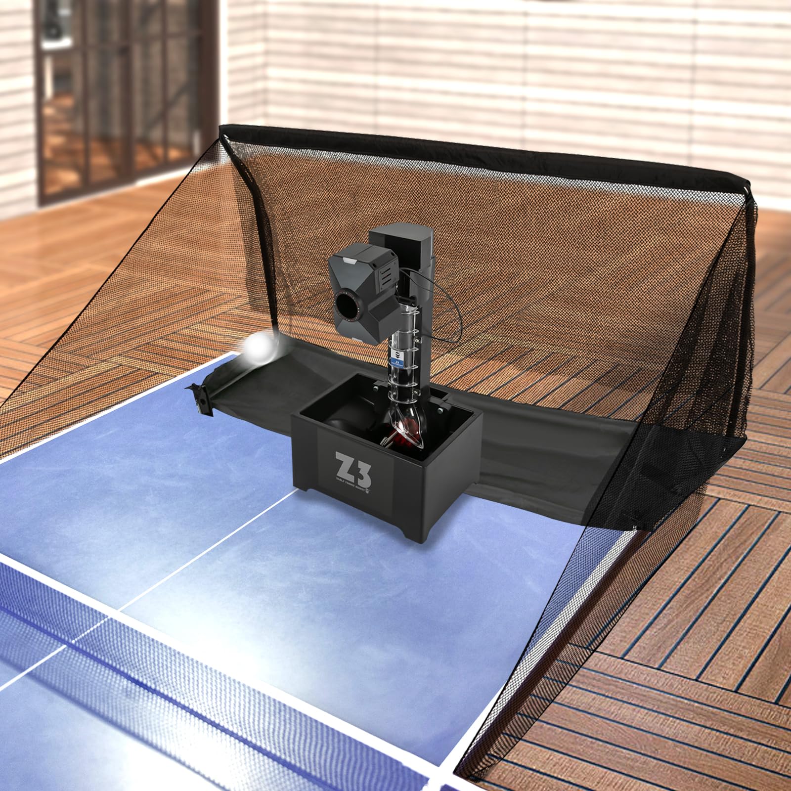 Table Tennis Robot with Net and 100 Ping Pong Balls, 36W 100-240V 10 Modes Ping Pong Robot Automatic Table Tennis Machine Automatic Ball Launcher for Ping-Pong Practicing Training, 35-90 Balls/Min