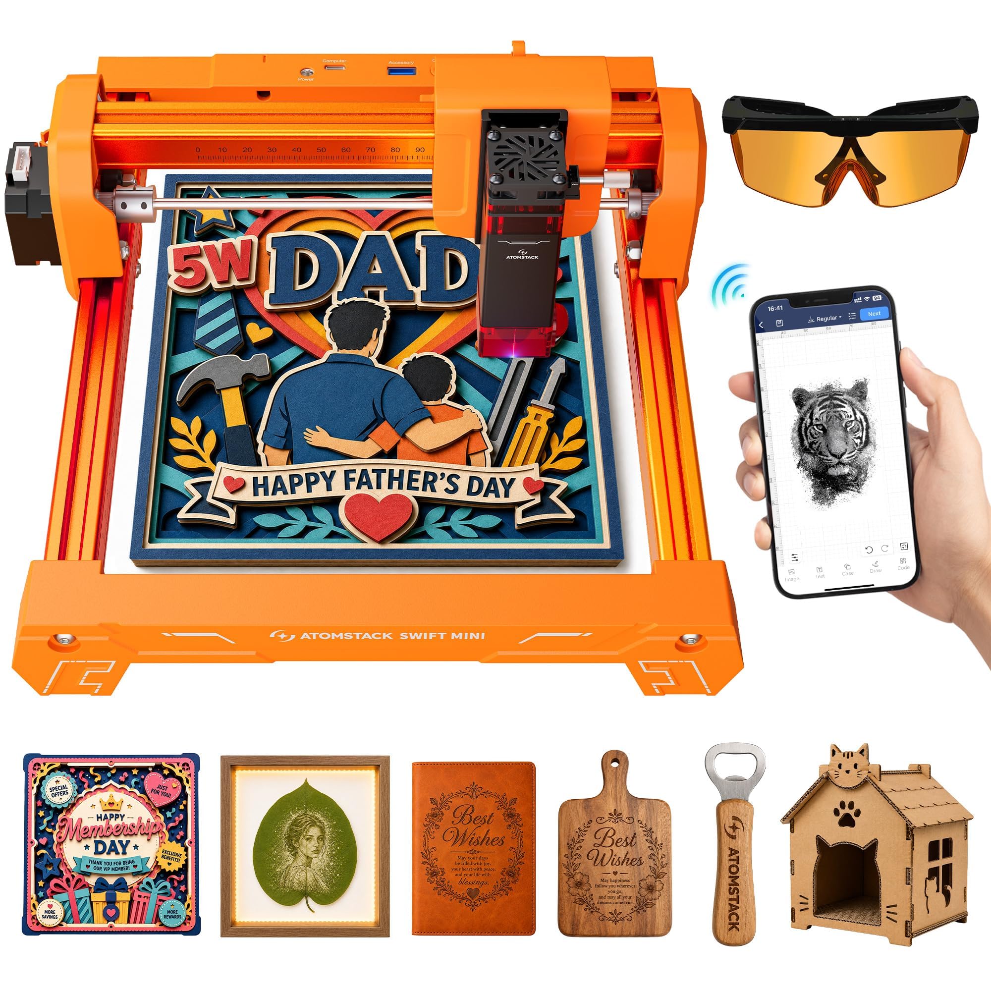 ATOMSTACK Swift Laser Engraver Machine, Premium, Orange, 5W Laser Cutter