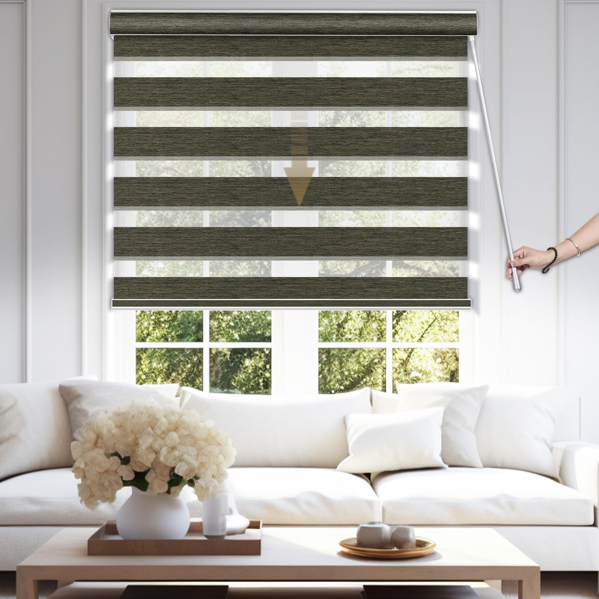 HOTSOON Zebra Blinds for Windows, Easy to Operate-Install,Automatic Descending Function,Blackout-Filtered Light Control,Durable Safe for Office-Home