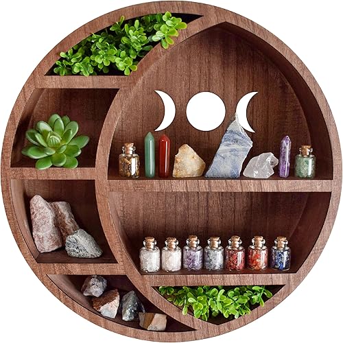 MAROQUE Crescent Moon Shelf for Crystals - Crystal Wall Decor, Crystal Shelf Display, Moon Shelves, Boho Shelves Essential Oil Shelf, Wooden Moon Shelf, Crystal Display Shelf, Moon Decor, Wiccan Decor