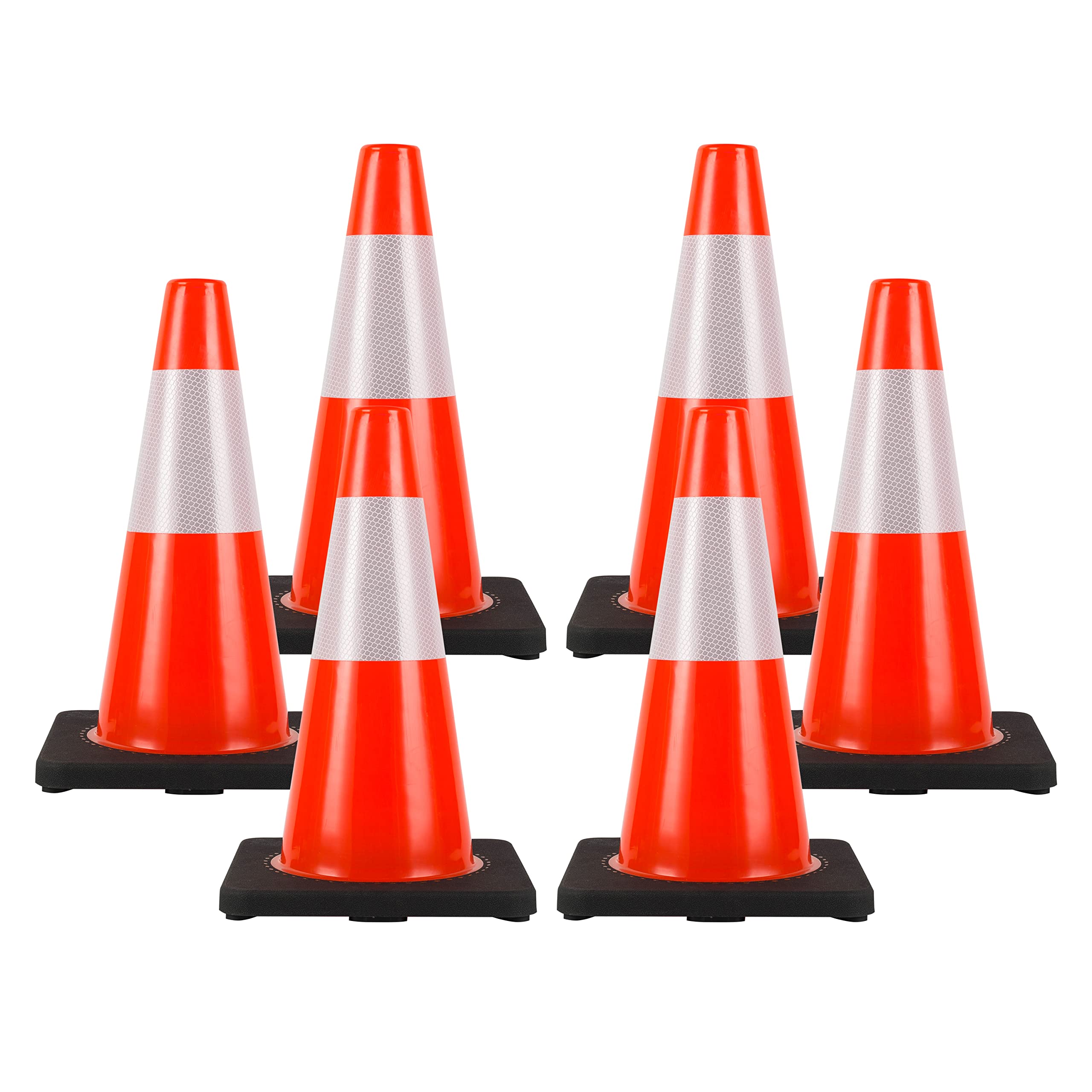 Traffic Cones 18 inch 6 Pack Heavy Duty Safety Cones Orange with Reflective Collars Fit Parking Lot,Driveway Road Traffic Control Construction Sport Cones