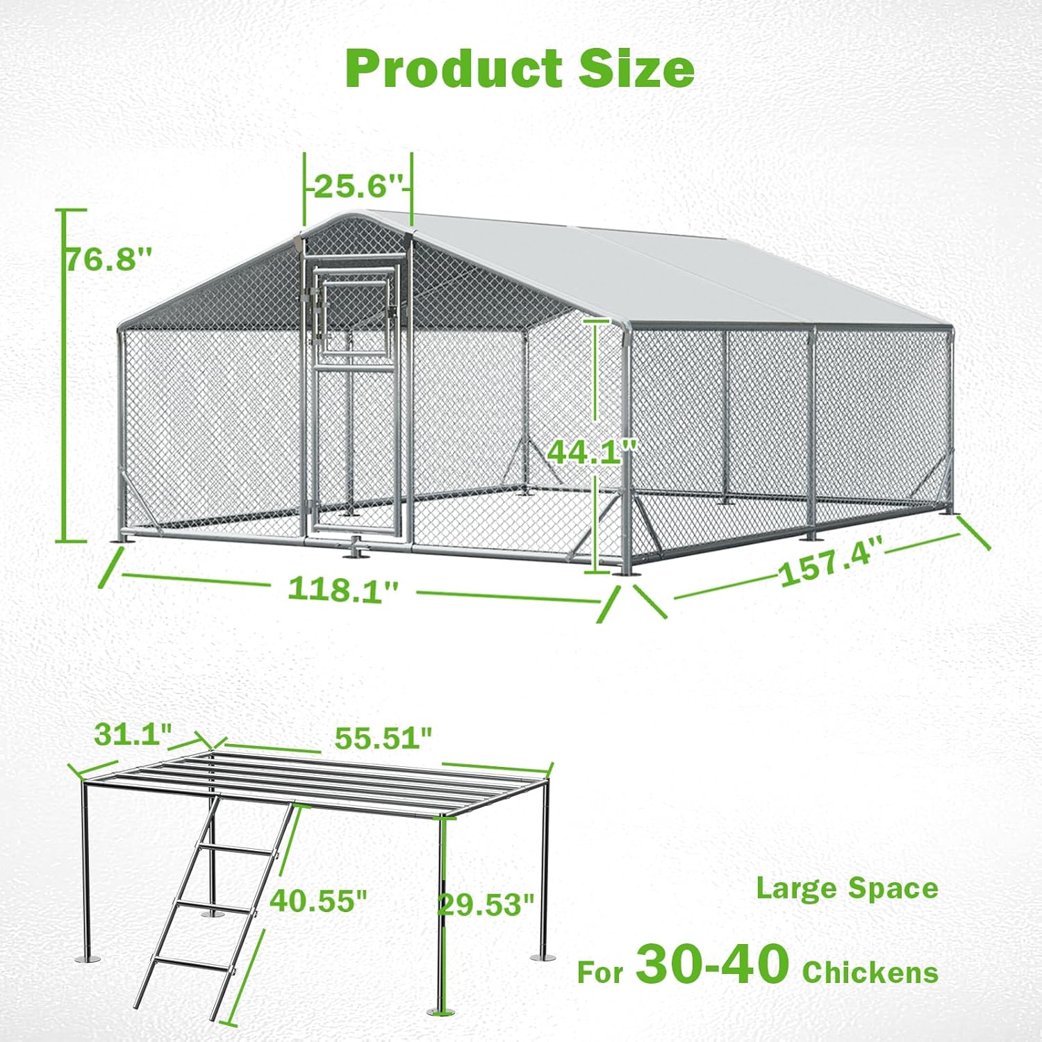 10x13FT Metal Chicken Coop, Dutch Door Chicken Run with Chicken Perch, Cover and Chicken Wire, Walk in Duck Pen for Backyard Poultry and Pet Farming