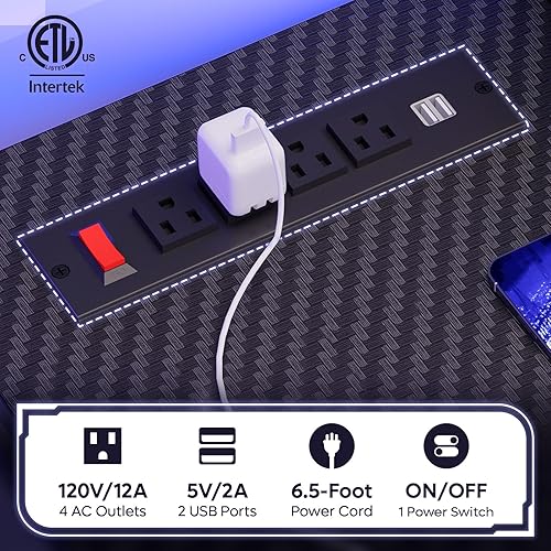 Miniatura 41 de Bestier Escritorio para juegos de 42 pulgadas con luces LED, mesa de juegos para computadora pequeña con estante para monitor, escritorio para Fibra