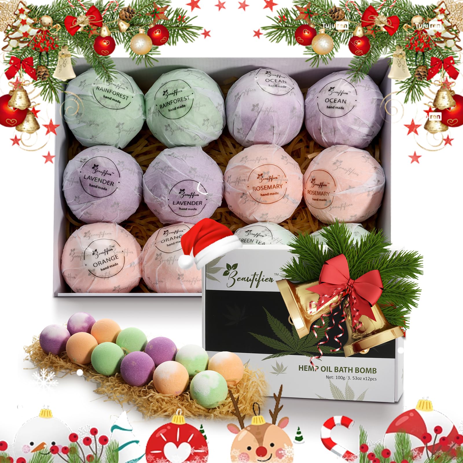 Beautifier Life Hemp Oil Bath Bombs zestaw upominkowy (zestaw 12) Natural Refreshing Bubble Bath Kit with 6 relaksacyjnych scents Made from Pure Essential Oil for Bubble and Spa Bath – idealny dla