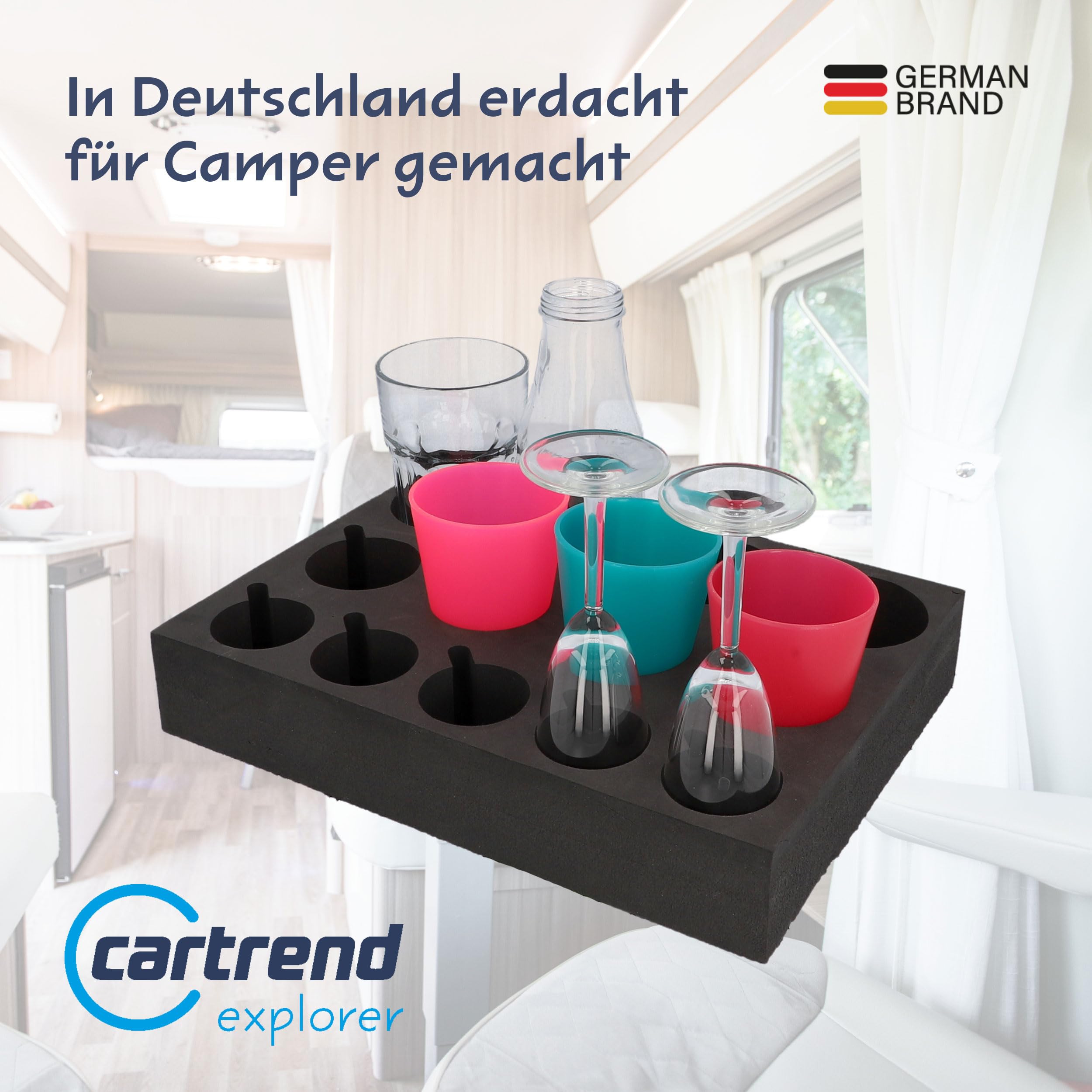 cartrend Portabicchieri e portabicchieri per roulotte, protegge da rotture e scossoni, 13 supporti, campeggio, accessori da campeggio, roulotte, camper, accessori per roulotte