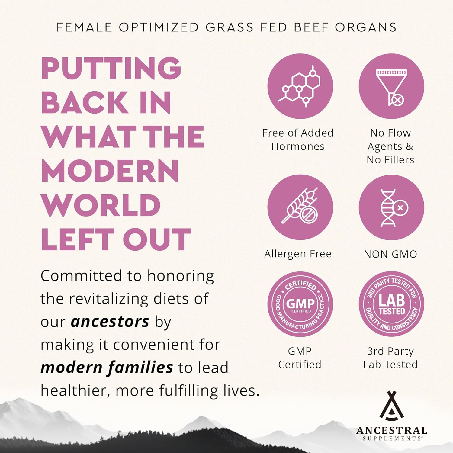 Beef Organ Supplement for Women – Supports Hormone Balance, Energy & Wellness – Grass Fed, Pasture Raised Superfood – Liver, Heart, Kidney, Bone Marrow – Collagen, CoQ10, B12 – Female Support Blend thumbnail