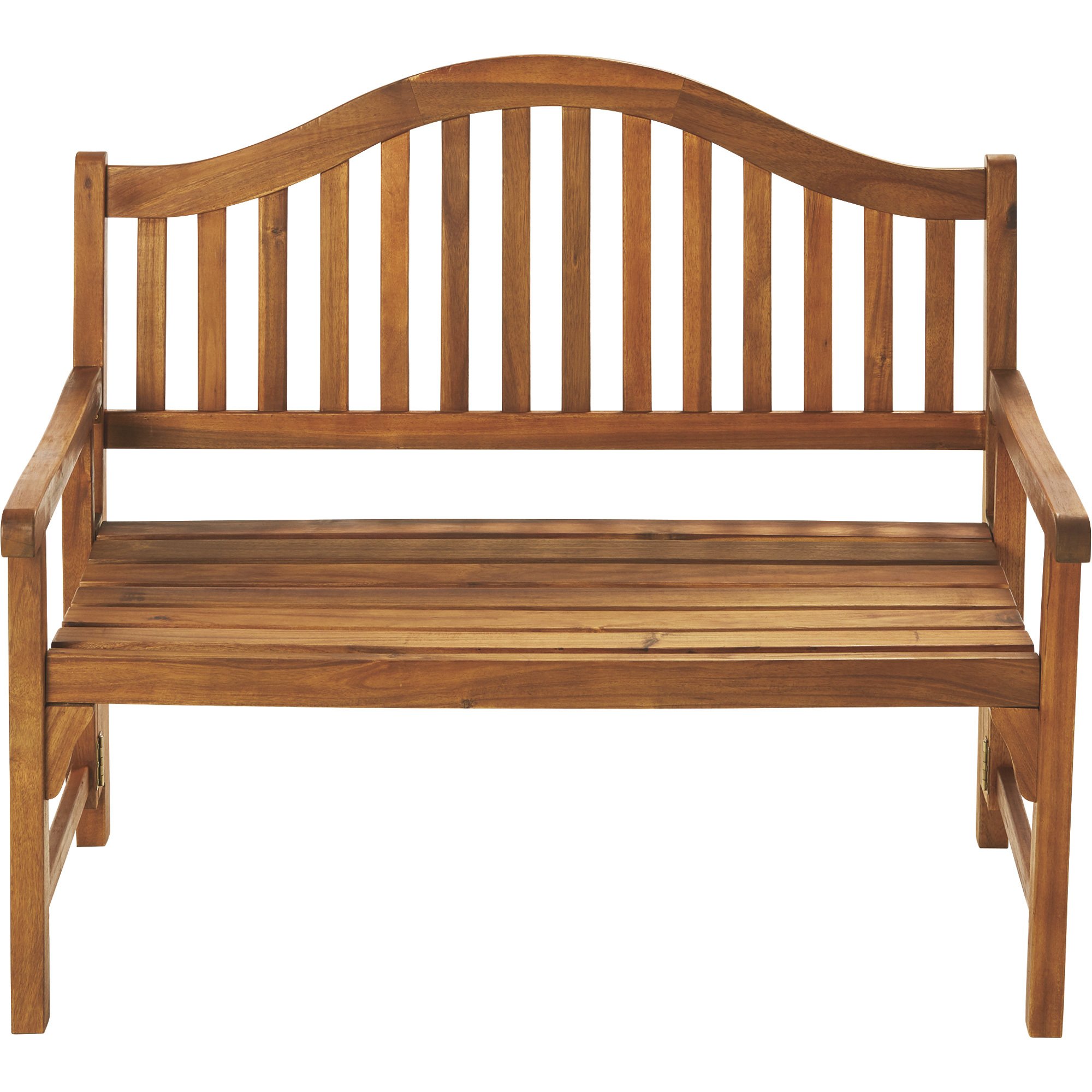 Foldable Acacia Wood Garden Bench, 4 Foot Indoor/Outdoor Wooden Porch, Patio, & Park Seating, Curved Backrest and Armrest, 48" Wide x 24-3/4" Deep x 41" High, Teak Color
