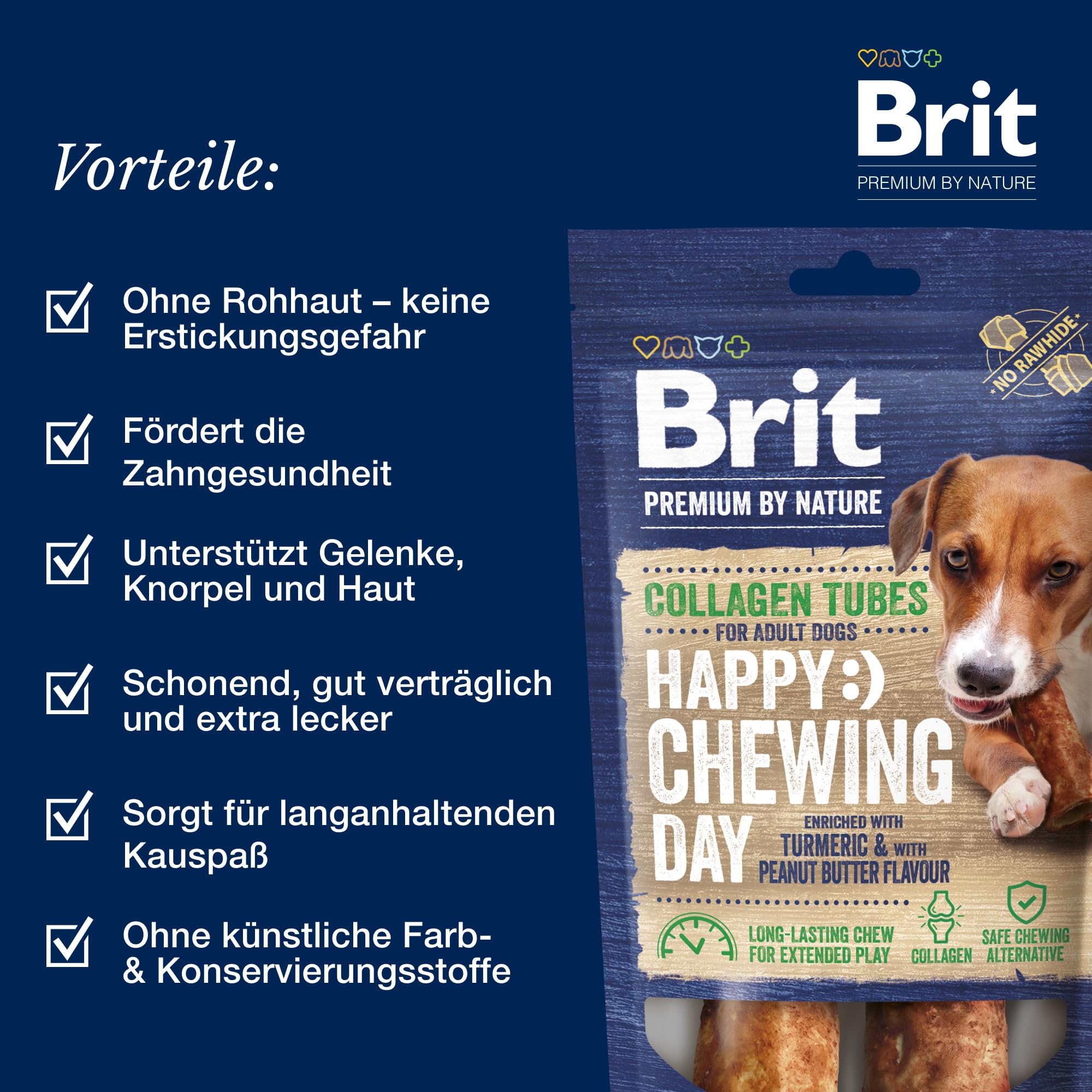 Brit Premium by Nature Lot de 2 Rouleaux de collagène à mâcher pour Chien, collagène de bœuf et Beurre d'arachide