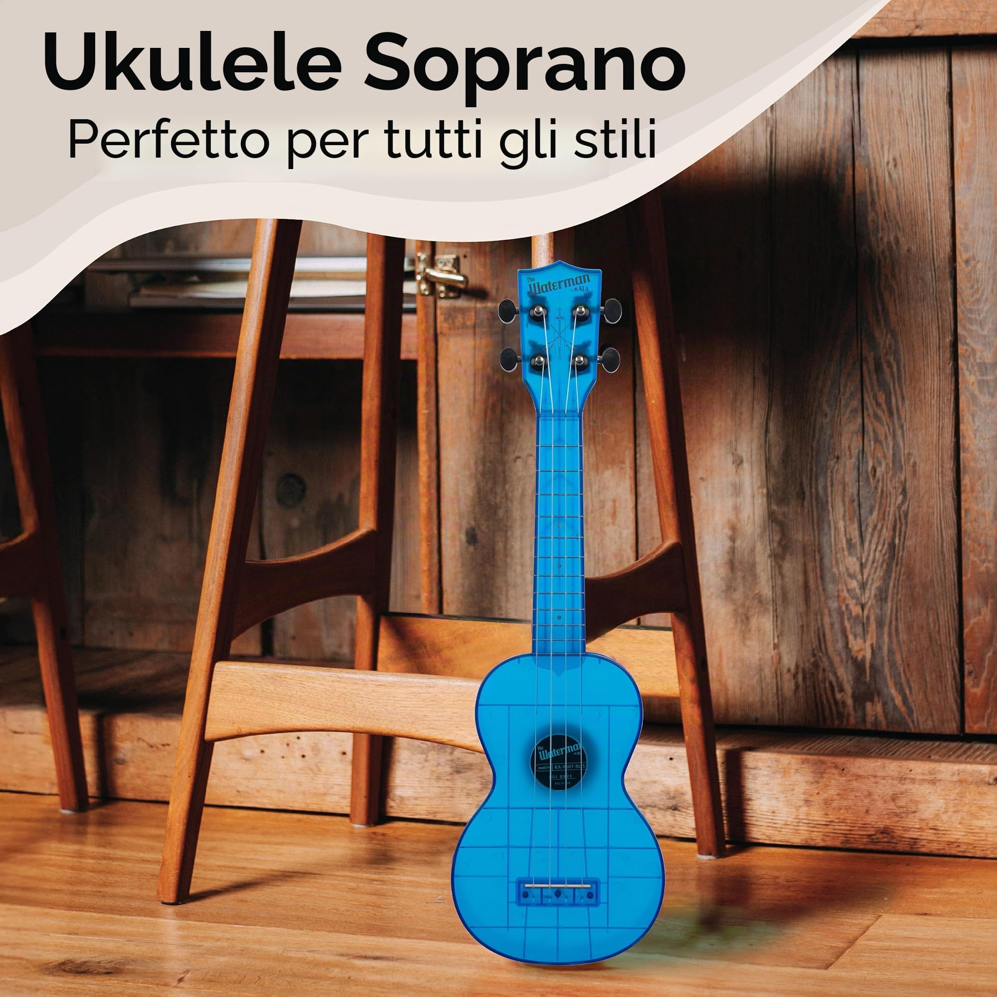 Kala - KA-WMT-BL-S - Ukulele Soprano Bambini Adulti e Principianti, Ukulele Scuola Media in ABS per Musicisti Esperti/Nuovi, Custodia Inclusa, Strumenti Musicali Bambini a Corda, Satinato colorato
