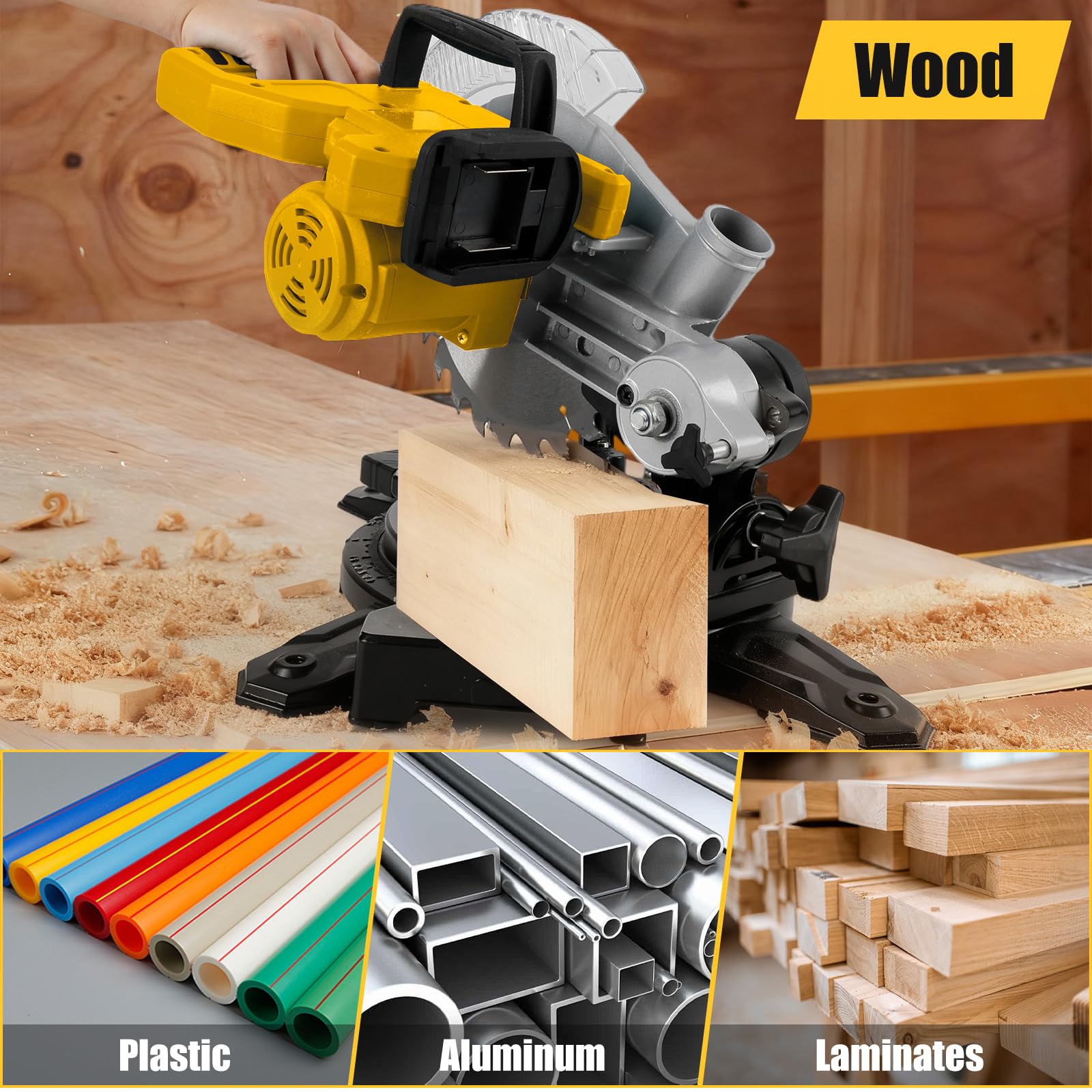 Roadtime Sierras ingletadoras para DeWalt 20V baterías(sin batería),Tronzadora e ingletadora hoja de sierra Ø 210 mm,cabeza de sierra inclinable 0–45°,Para Madera PVC Aluminio Metales Blandos