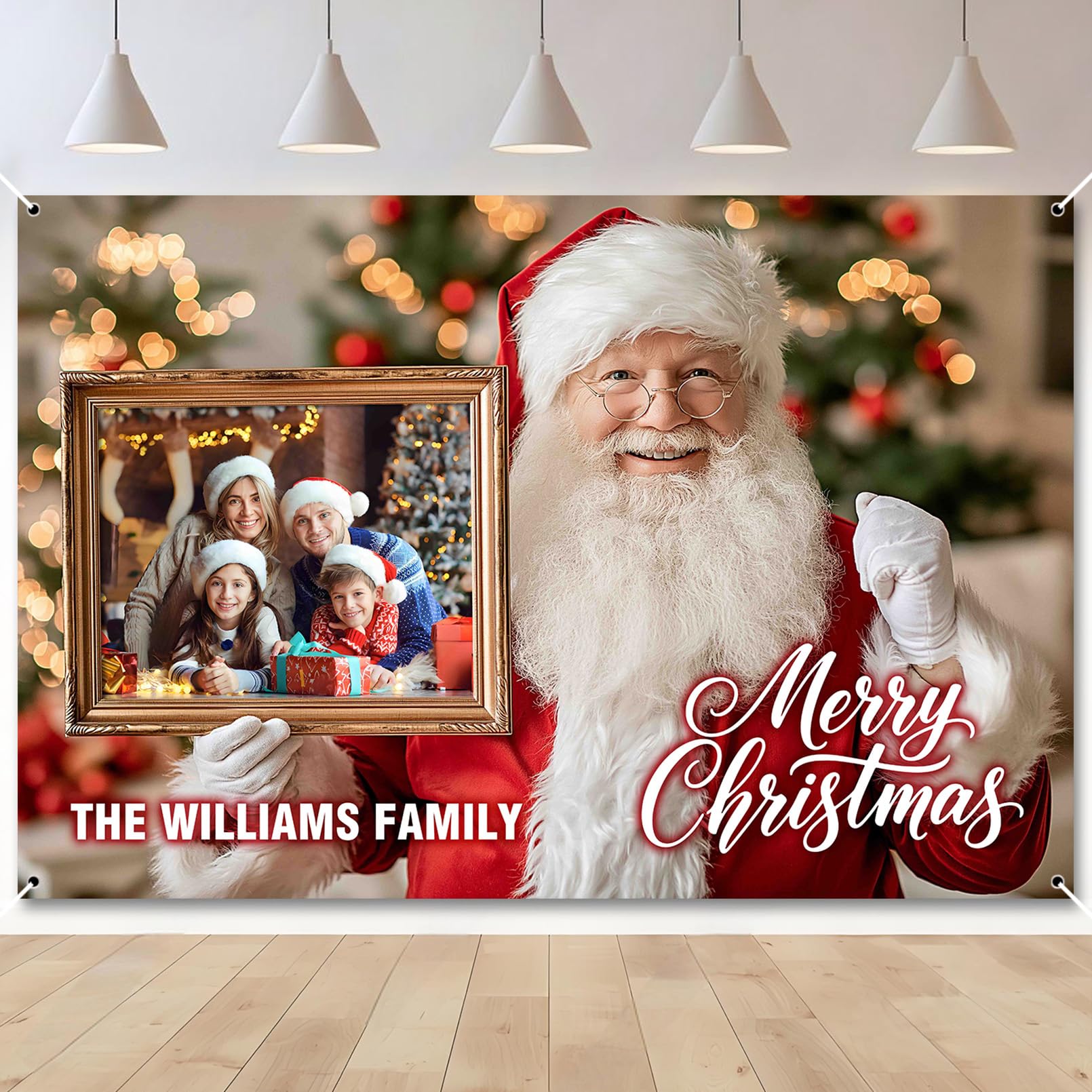 Personalized Christmas Santa Backdrop Custom Name Photo Party Banner Decor — image 1