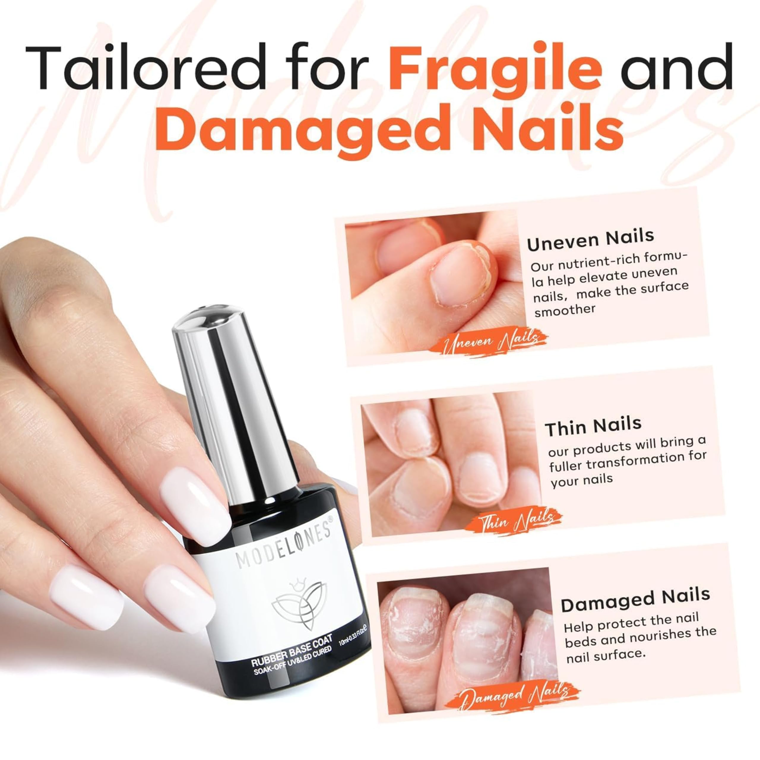 modelones Milky White Rubber Gel Base Coat and Top Coat Set of 2pcs from BELLE GAGA® 6 in One Builder for Strengthen Apex Building Extension Long Lasting Protect Color Based Gel Polish Manicure for Fragile Nails Art Home Salon 1