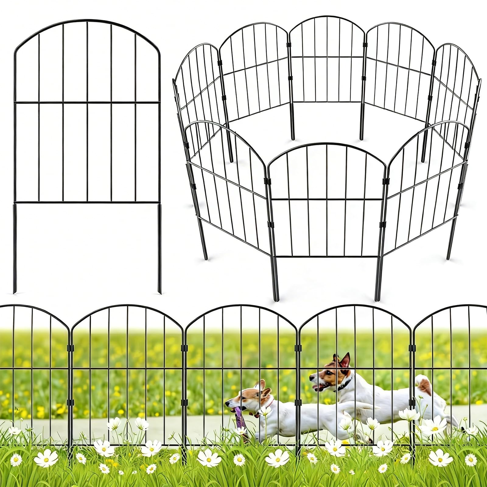 Valla De JardíN, 10 Unidades De Valla Para Perros Vallas De Estacas Arqueadas Vallas MetáLicas Decorativas Inoxidables Para Perros Y Conejos Patio Exterior 61x33 Cm Sin Necesidad De Excavar