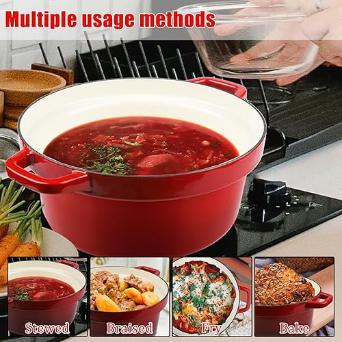 Miniatura 6 de CUKOR Olla holandesa de 7 cuartos de galón con tapa, hornos holandeses de cerámica para hornear pan de masa madre, olla de hierro fundido esmaltado,