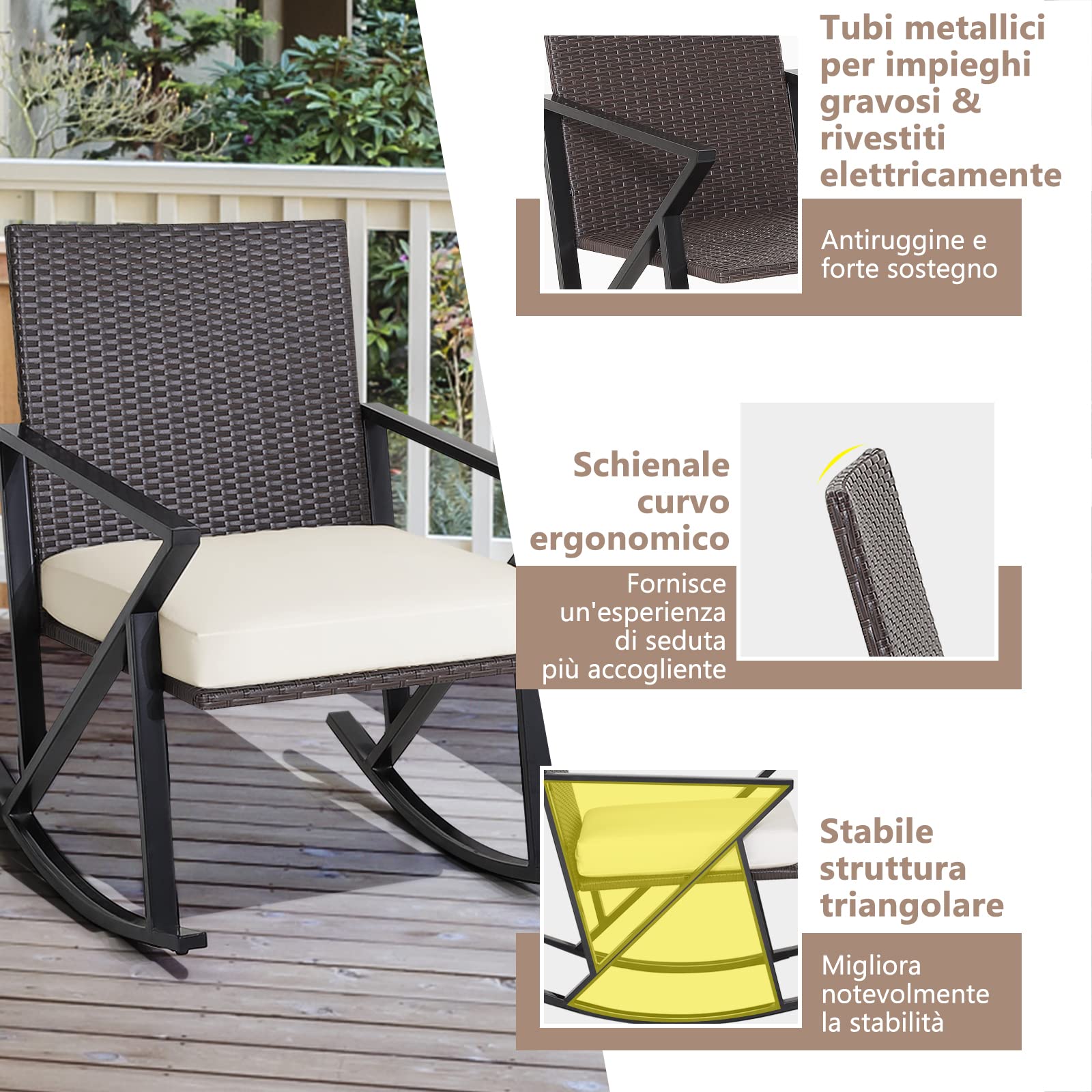 Set Dondolo In Rattan Con 2 Sedie E Tavolino - Per Giardino, Patio O Piscina, Con Cuscini Incorporati - Foto 11