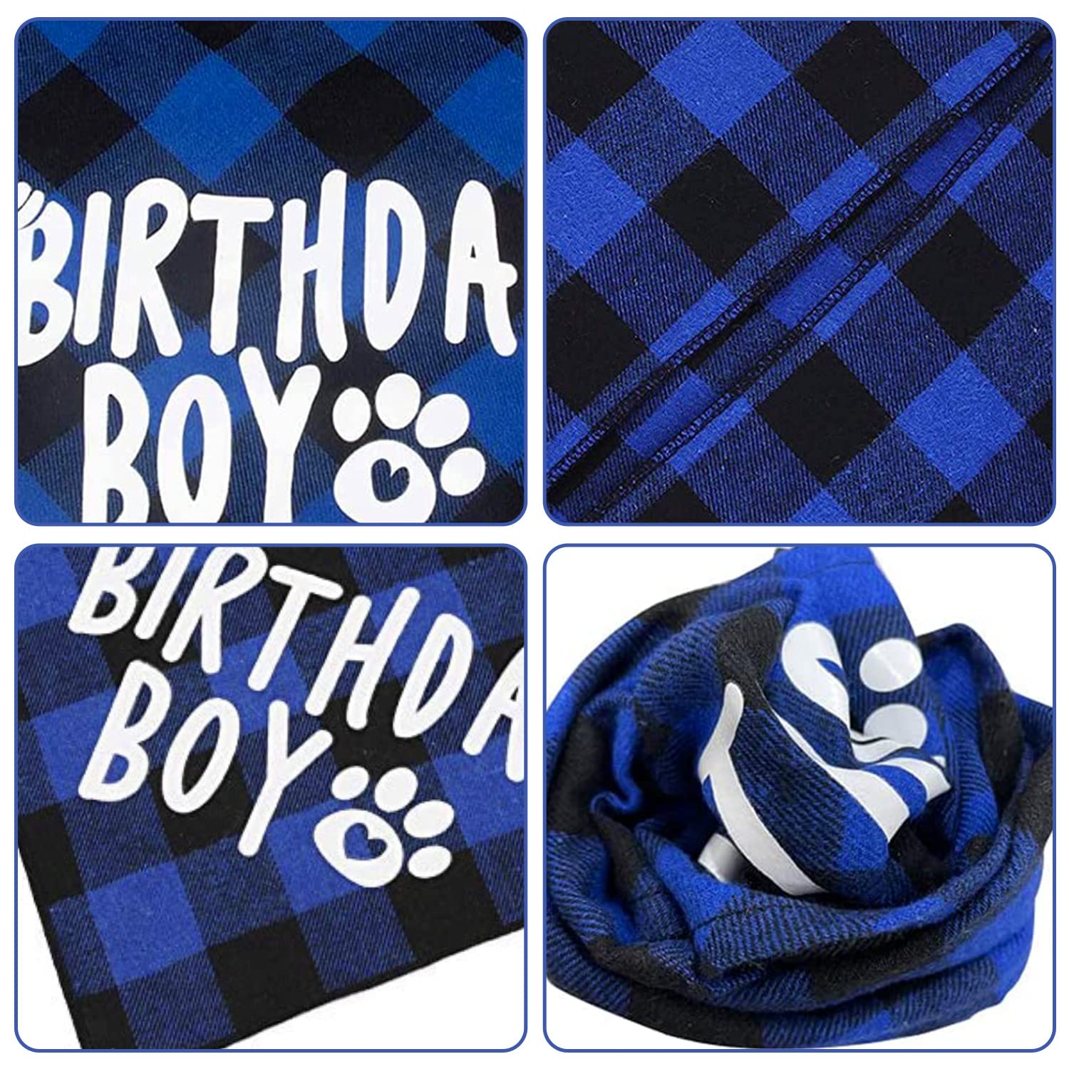 Set Compleanno Per Cane NITAIUN - Bandana, Cappello E Papillon Regolabili, Colore Blu - Foto 7