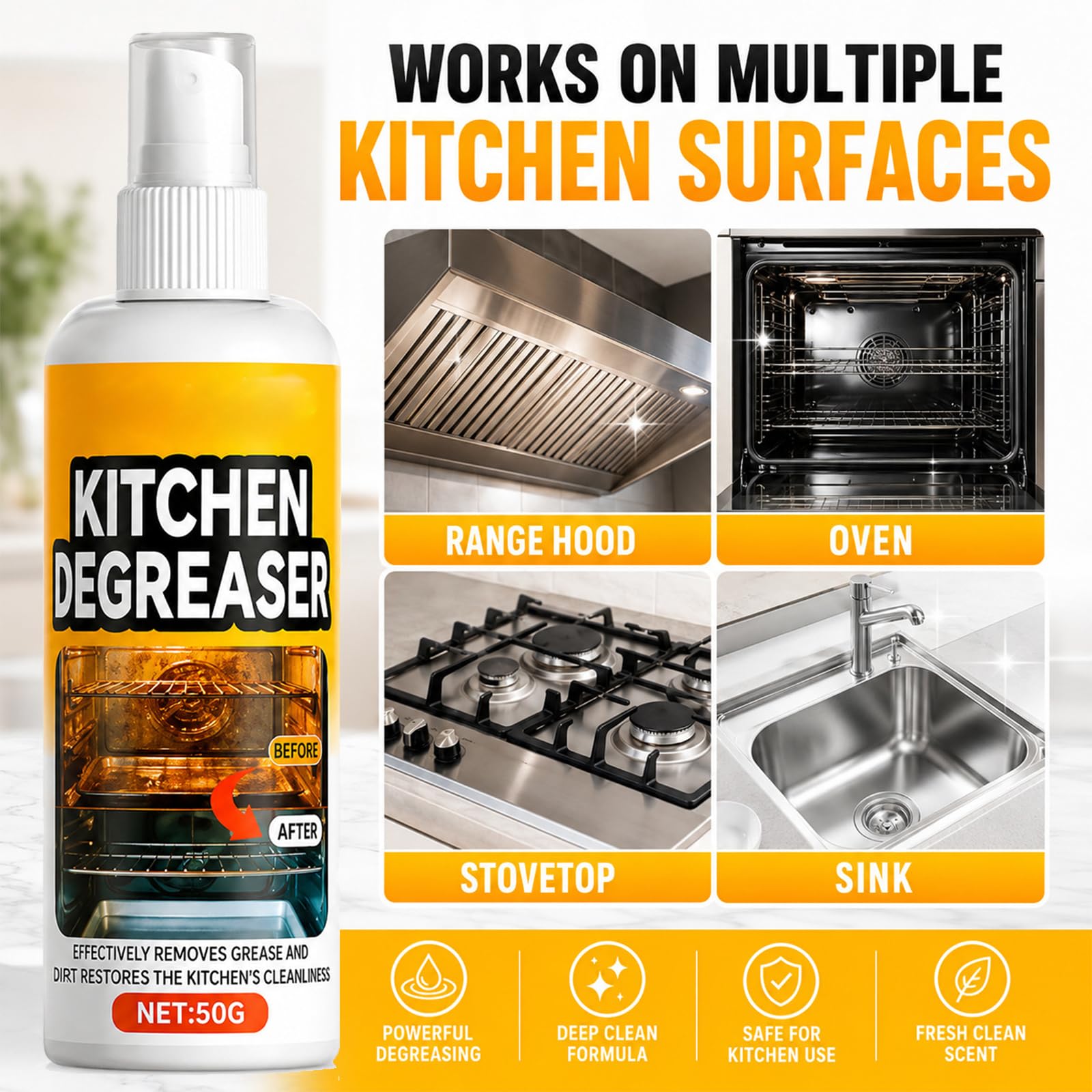 Kitchen Degreaser Spray, Killer Spray, Backofen Herdplatte Grill50ml (3PCS)