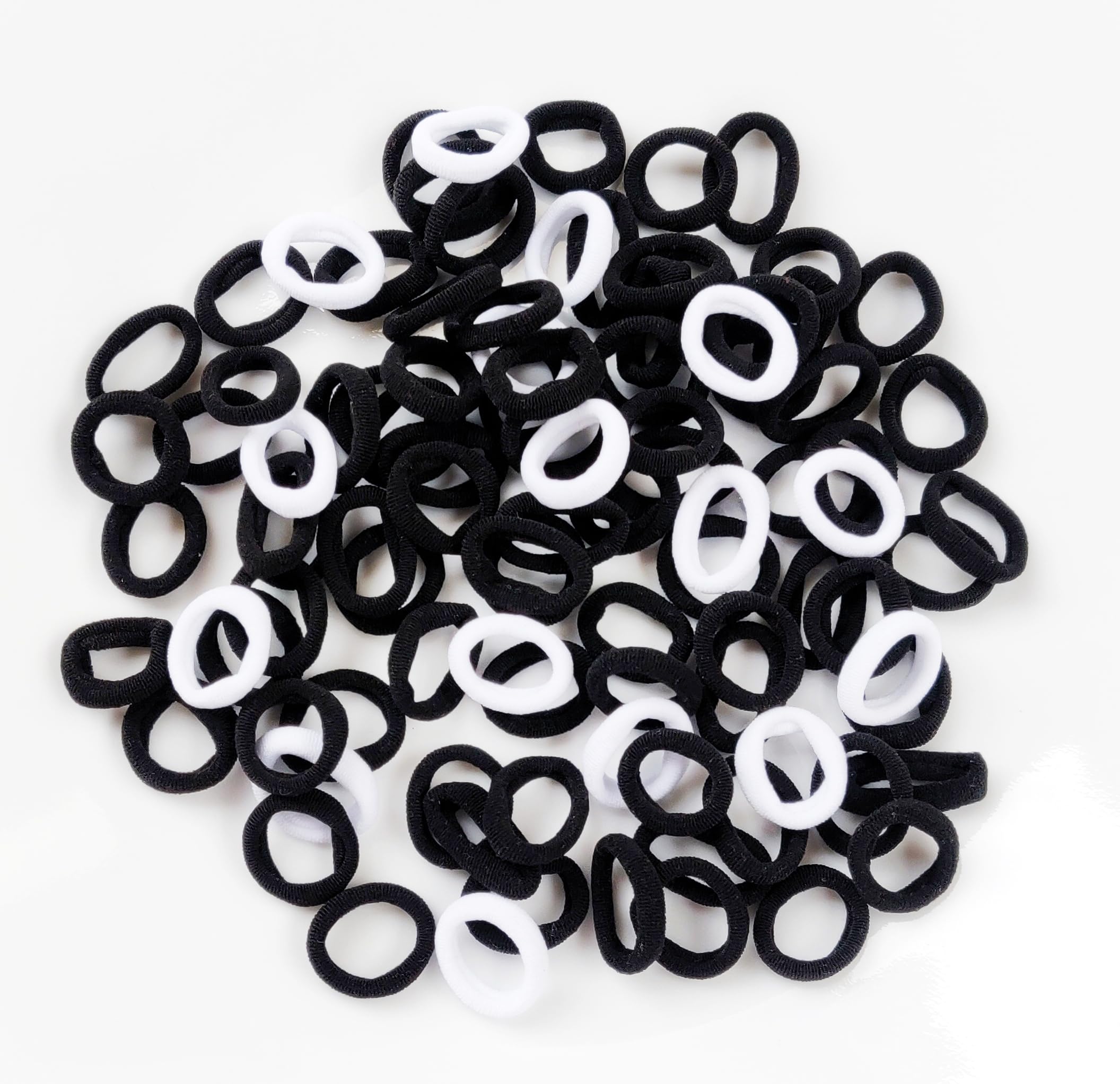 GFs Pack of 100 Pcs Mini Rubber Bands Hair Ties Soft Premium Cotton Stratchable Elastic Hair Bands Non-Slipy Small Ponytail Holder For Baby Kids Girls. (Black - White) (B0DDXXT8VV) Amazon Price History, Amazon Price Tracker
