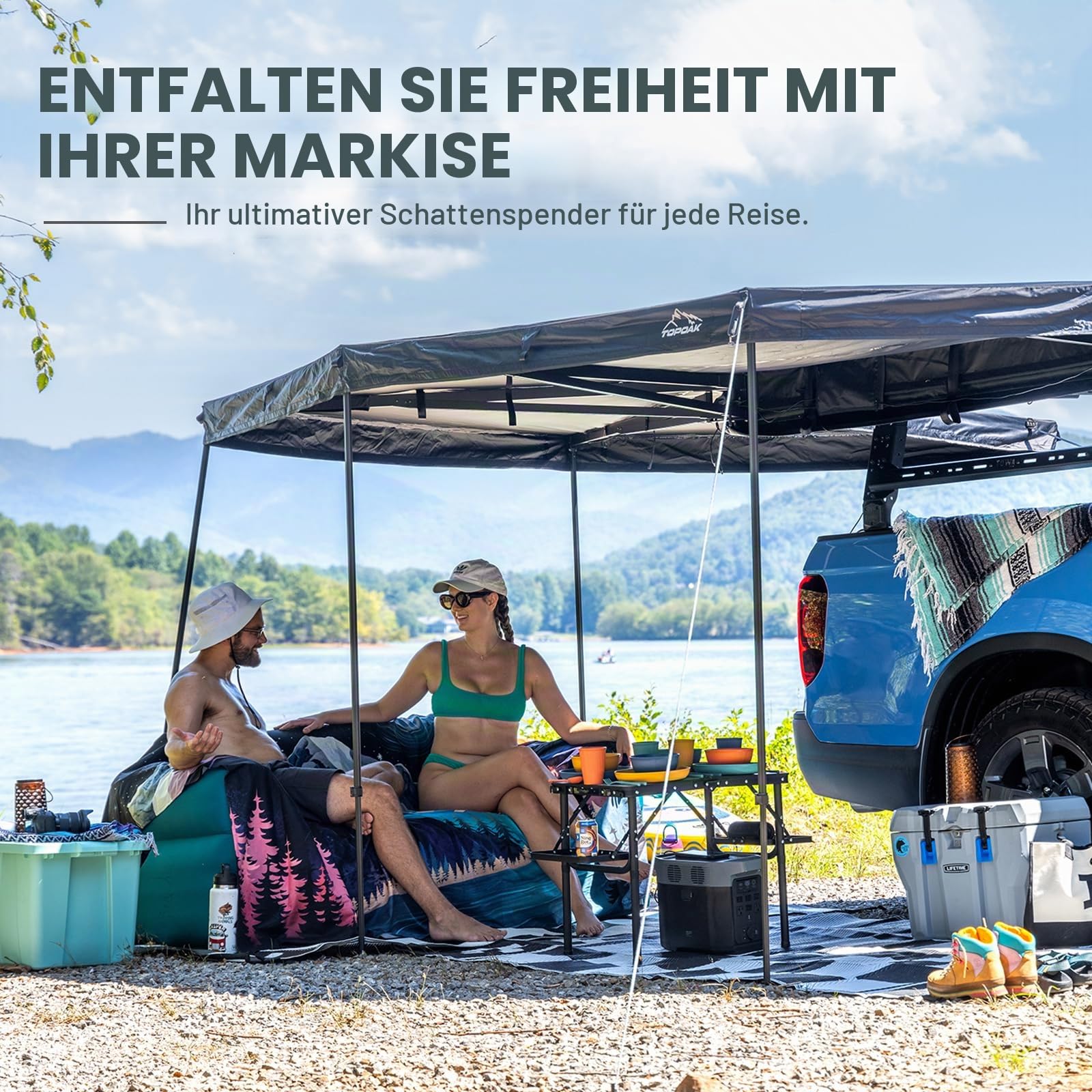 270 Auto RV Vorzelt für Wohnmobil - Overland Zelt Fahrzeug Markisen Ersatz Vordach Markise, Universal Seitenschiebe für SUV LKW Van Anhänger (grau, Fahrerseite) | Freistehende 270 Auto-Markise mit LED-Beleuchtung, schneller Einrichtung und breitem Schatte