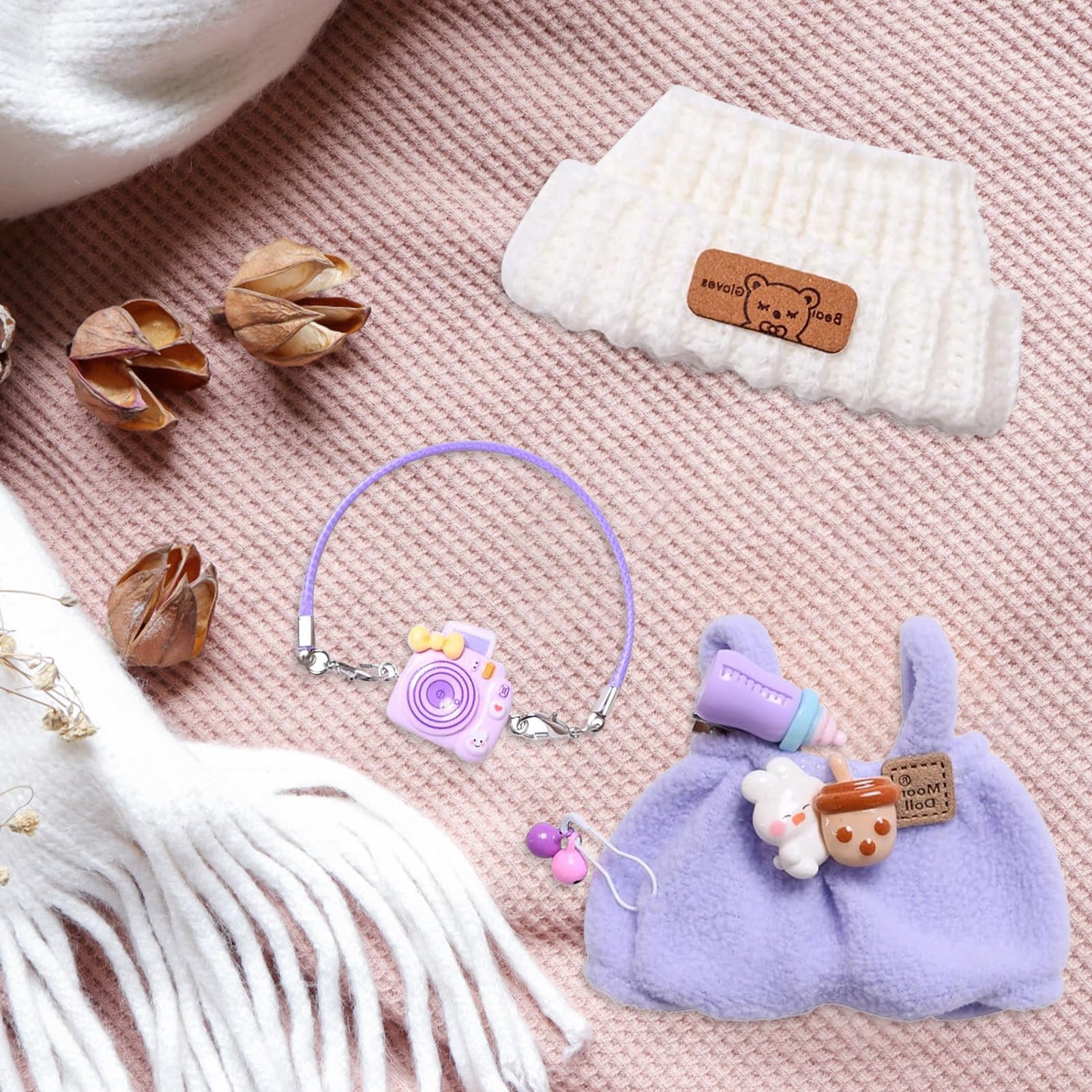 Vestiti per bambola da 15-17 cm, Vestiti per Bambole, Accessori per bambole, Vestiti per Peluche, con 1 cappello, 1 pagliaccetto, 1 zaino per fotocamera (Viola)