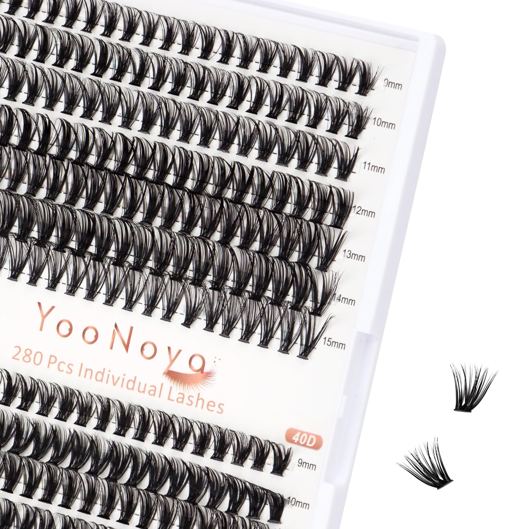 YOONOYA pestañas pelo a pelo DIY de 280 pestañas postizas individuales en diferentes longitudes 9-15mm y 30-40D, facilitan la obtención de extensiones de pestañas(30+40D-9-15mm-mix)