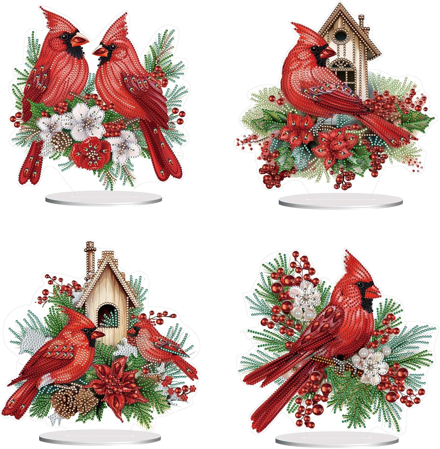 yzARTche DIY 5D Diamond Art Painting Desktop Cardinal Bird Ornament, Special Shaped Crystal Diamond Art Painting Tabletop Ornaments for Home Office-4PCS-C