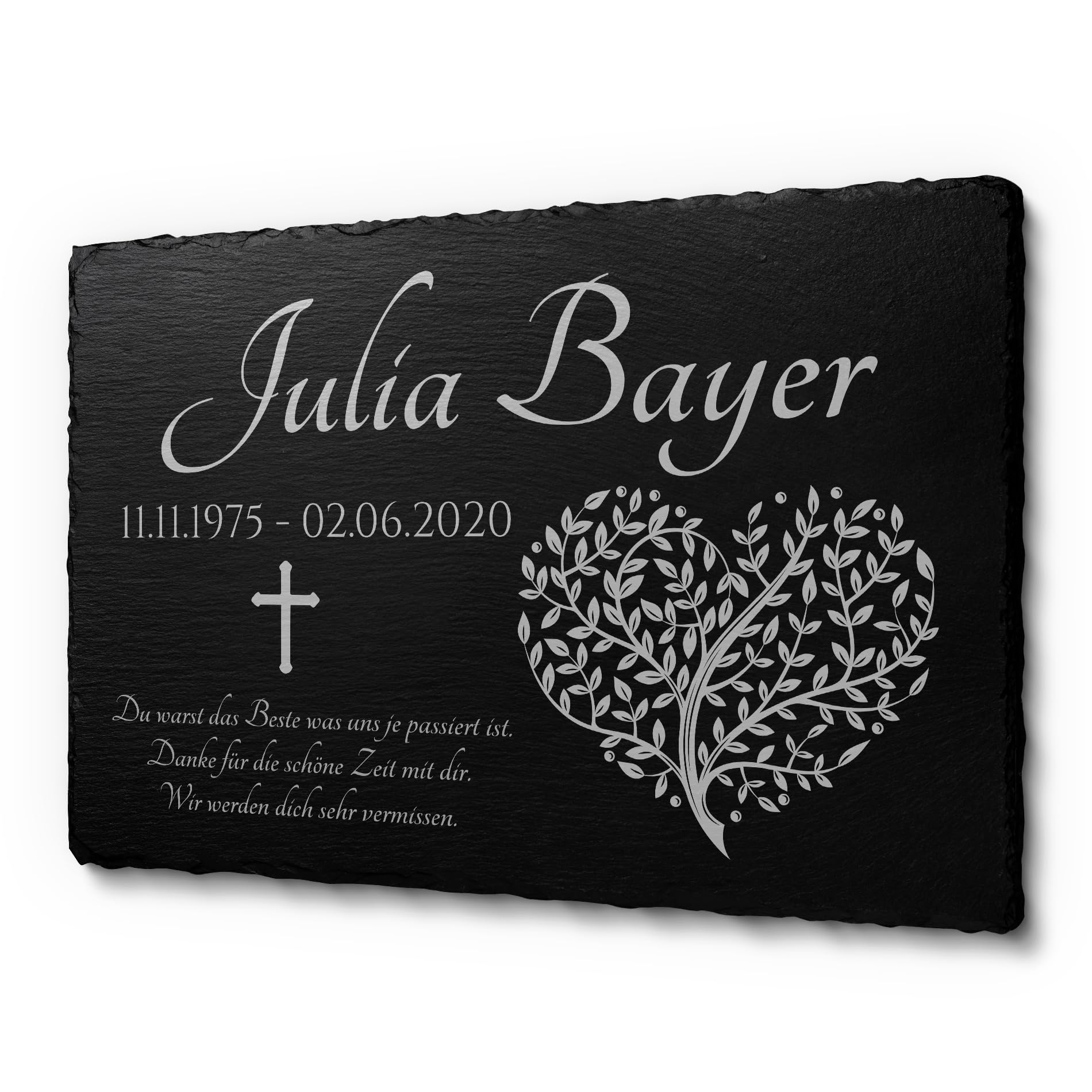 CHRISCK design Schiefer Gedenktafel Grabplatte mit hochwertiger Gravur - Nur bei Uns: Wetterfester Gravurschutz - Grabstein Urnengrab Grabschmuck selbst gestalten - Andenken an geliebten Mensch