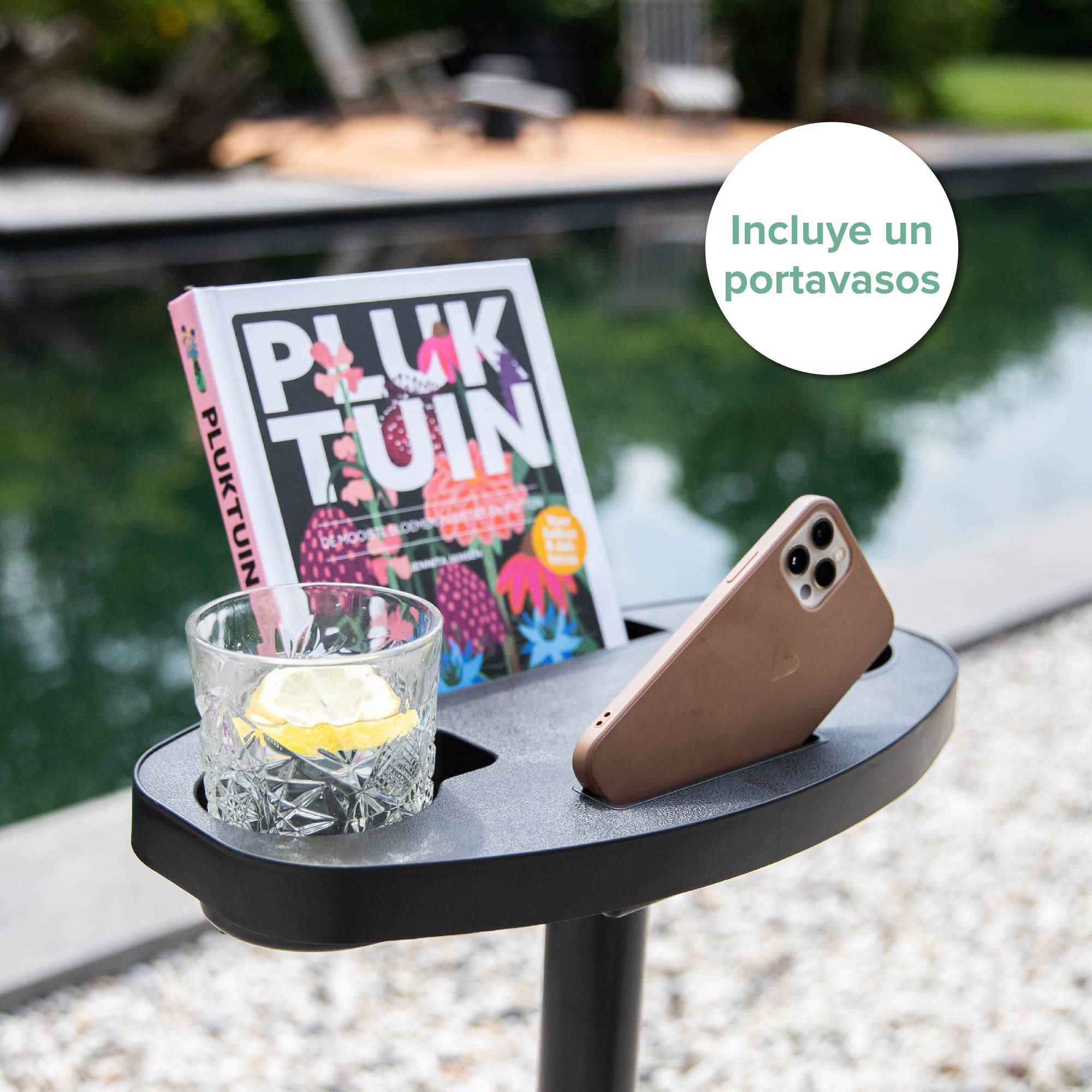 VITA5 Hamaca Doble con Soporte y Mesa Auxiliar 200 kg | Disfruta del Descanso en Jardín o Piscina con Portabebidas Integrado y Espacio para Dos Personas