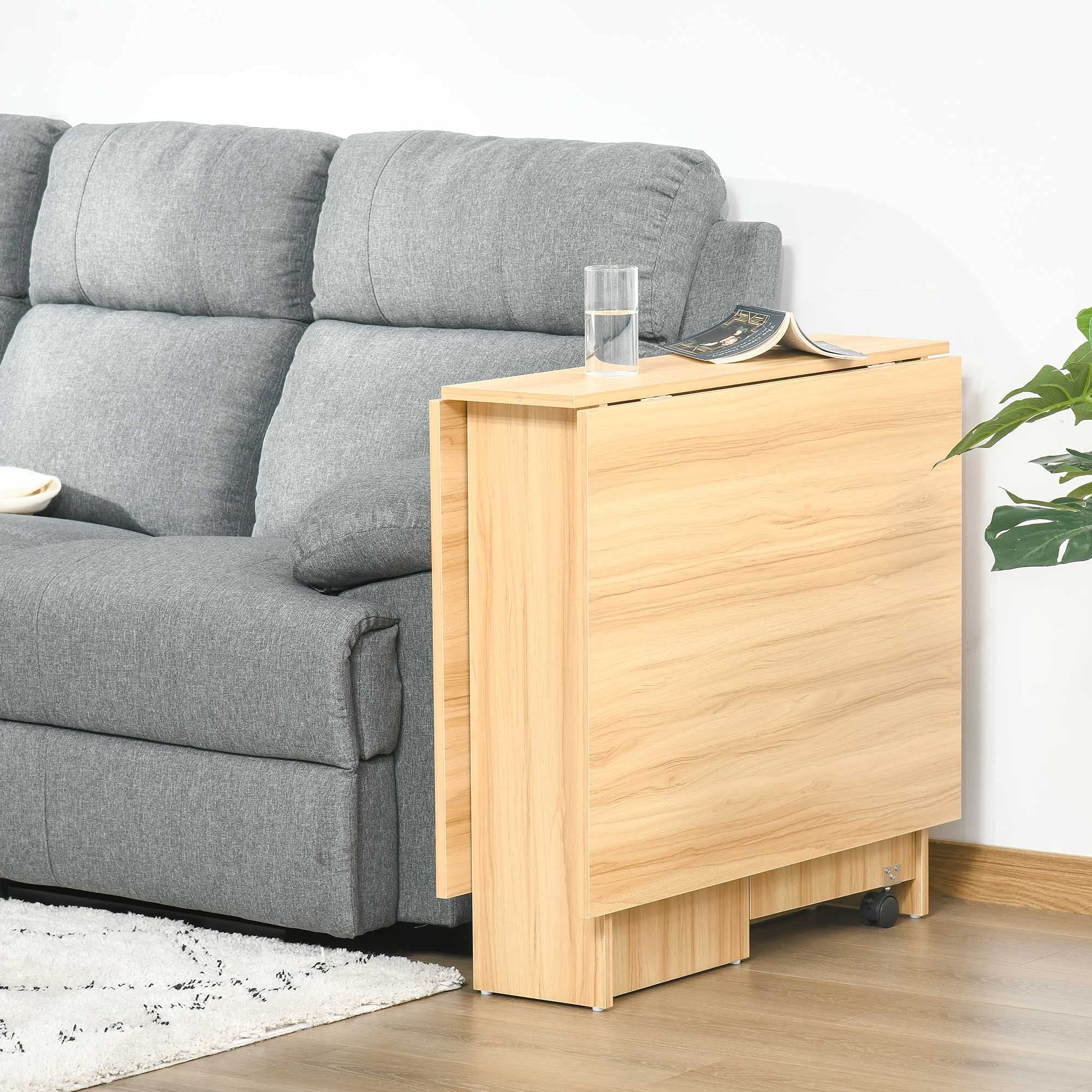 HOMCOM Tavolo da Pranzo Pieghevole con Ruote 140x80x74 cm Legno Naturale | Tavolo Cucina a Ribalta, Ruote a Freno, per 4-6 Persone, Scrivania Richiudibile con Ripiani, per Soggiorno