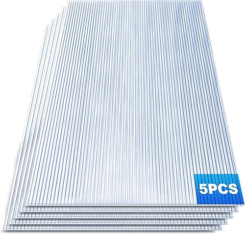 Juego de 5 paneles de policarbonato de pared doble de 0.315 in, 5 paneles de policarbonato de doble pared para invernadero, soporte de plantas,