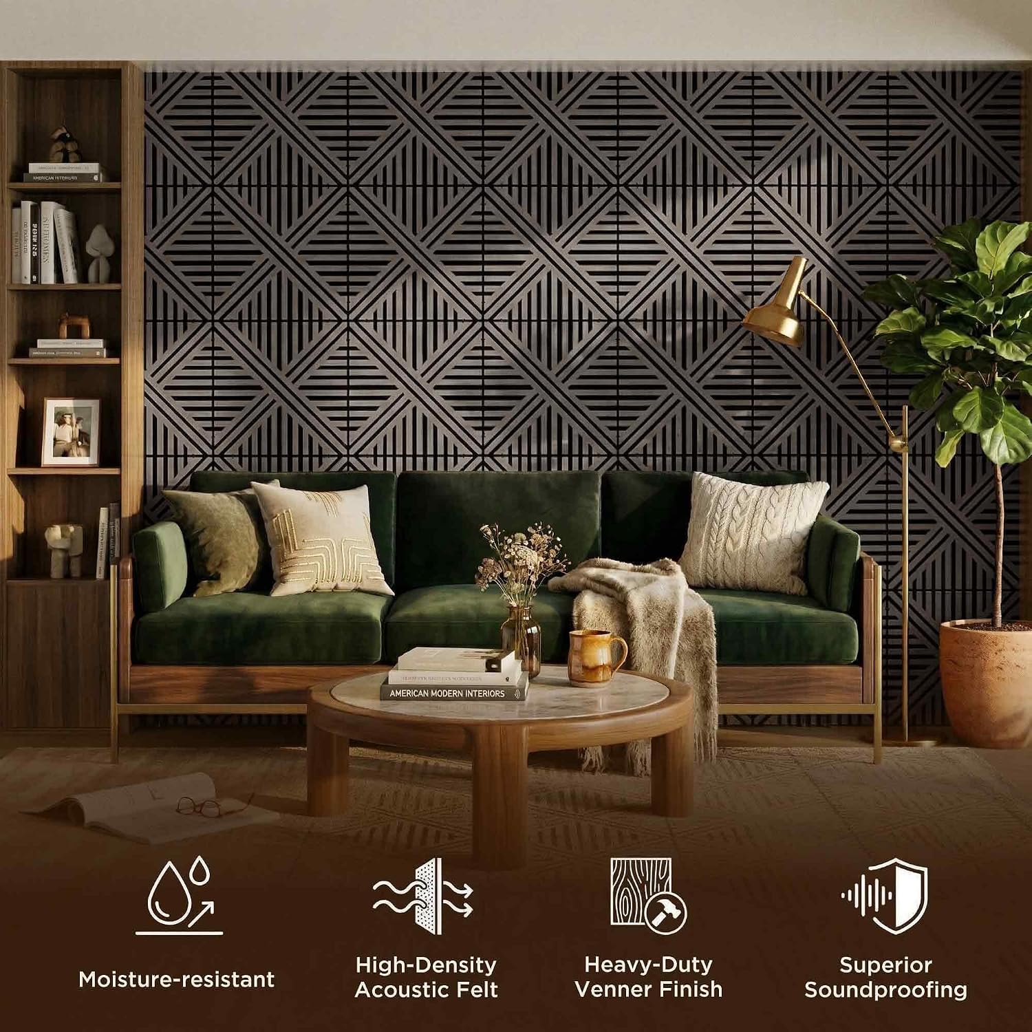 Acoustic Wall Panels, Decorative Acoustic Panels for Walls 23.6"x23.6", Sound Absorbing Wood Wall Panels for Interior Wall Decor, PVC Wood Grain HDF Acoustic Panels (Dark Grey, 8 Pack) image 4
