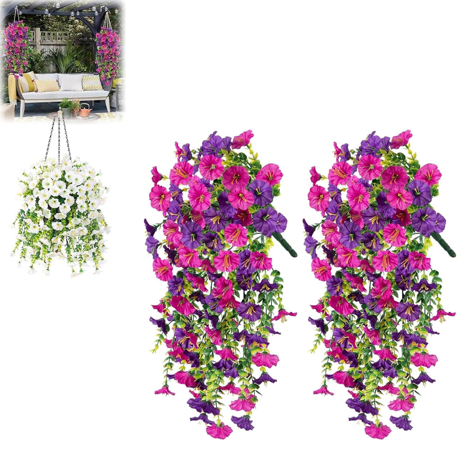Ysinobear A 2Pcs 75Cm Rtificial Hanging Flowers, Uv-Resistant Fake Hanging Plants Flower Bouquet Hanging Vine Plants Drooping Plants For Wall Home Room Garden Yard Patio Wedding Indoor Outdoor Decoration (A)