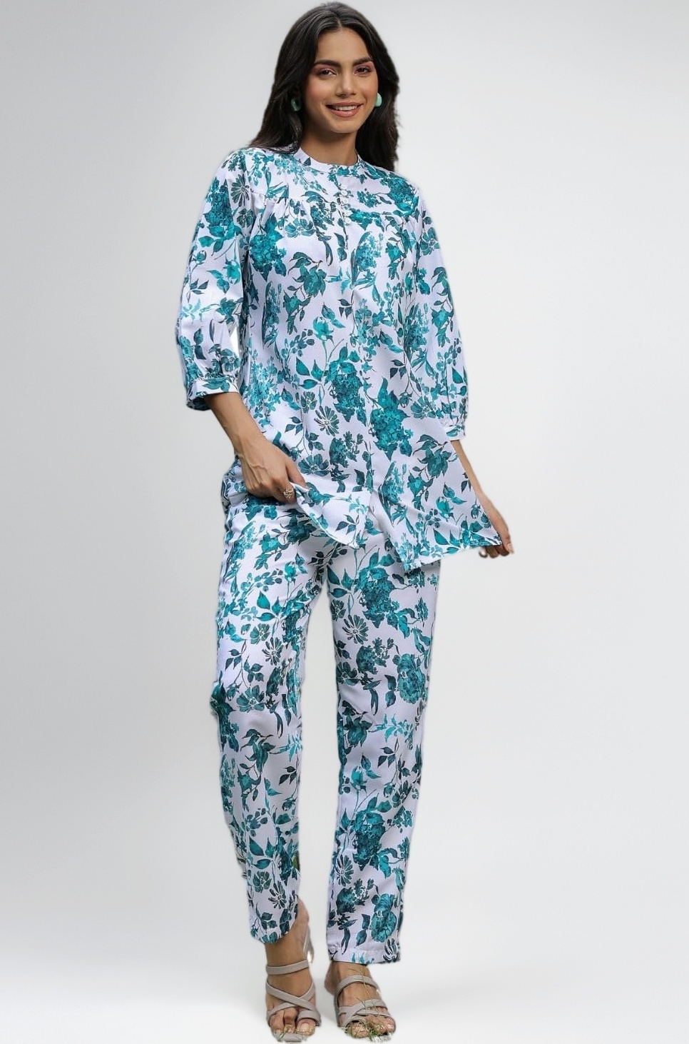 GRECIILOOKS Anarkali Kurta-Set for Women – Viscose Rayon Printed Kurta & Straight Pant | 3/4 Sleeve Trendy Summer Travel Outfit Dress | Festive Indian Traditional Outfit for Functions & Puja | Picnic | Vacation Wear