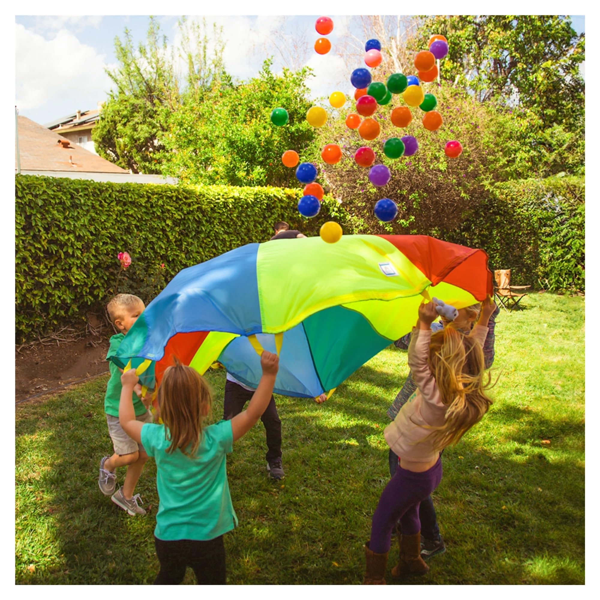 Bunt Fallschirm Spiel-Fallschirm, Mehrfarbig, Spiel-Fallschirm mit 8 Griffen for Indoor- und Outdoor-Gymnastik, Spielzeug, Spielaktivität