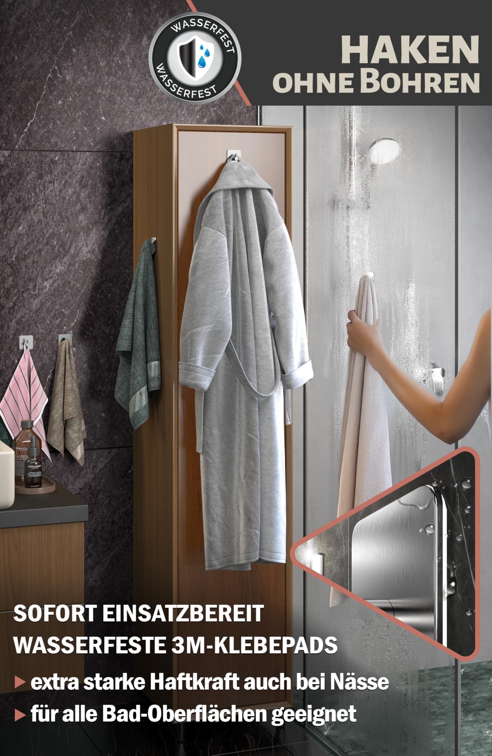 6x Handdoekhaak voor in de Badkamer - Handdoekhouder Zonder Boren - Zelfklevende