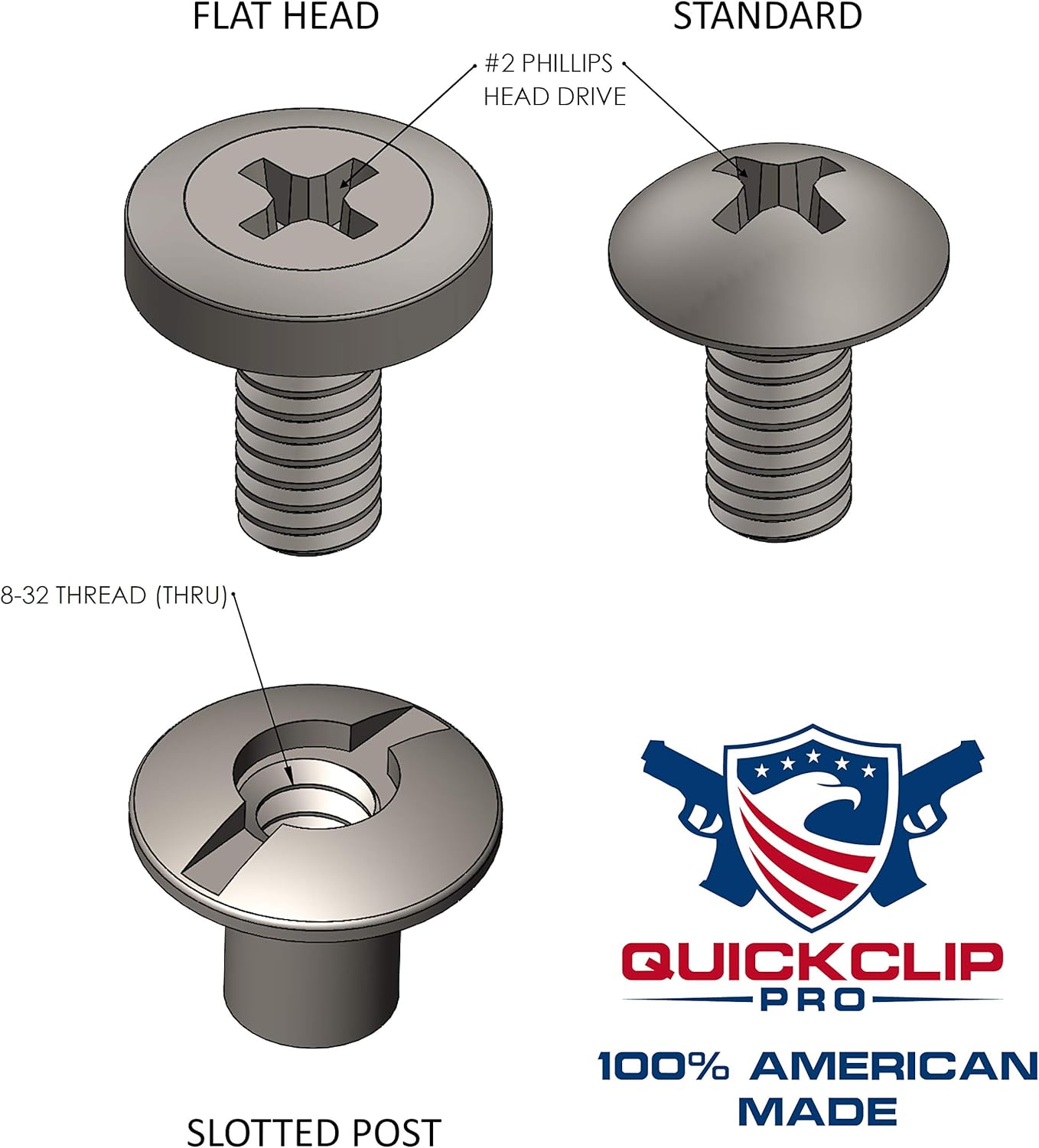 1/8" Black Chicago Screws & Binding Posts Fasteners for Leather Straps/Belts, Kydex Holster/Sheath Repair or Rivet Parts Replacement, Thru Hole Open Slot Design. Made in USA (25 Pack, Standard Head)