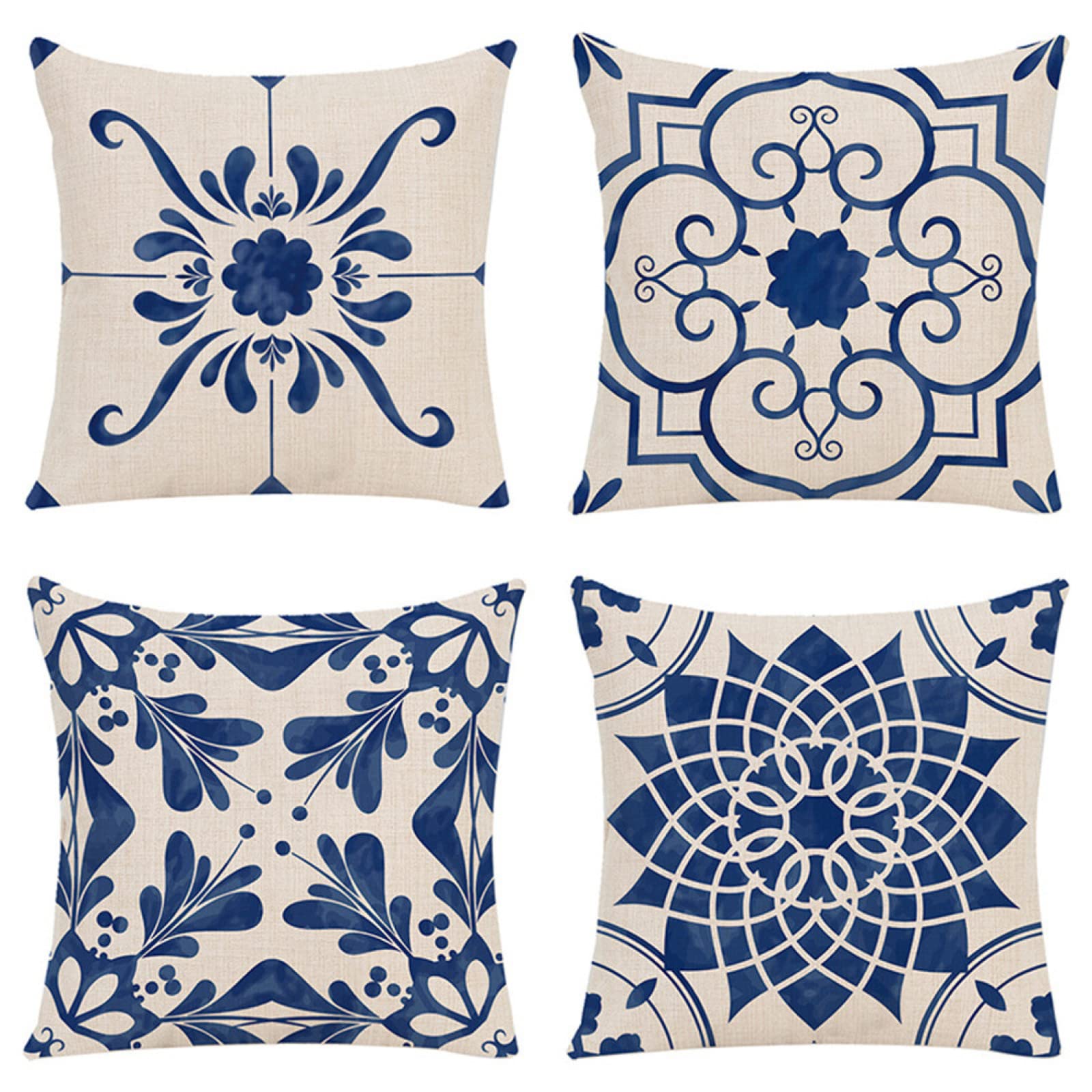 Taie d'oreiller carré moderne 50x50cm lot de 4 lin housse de coussin bleu