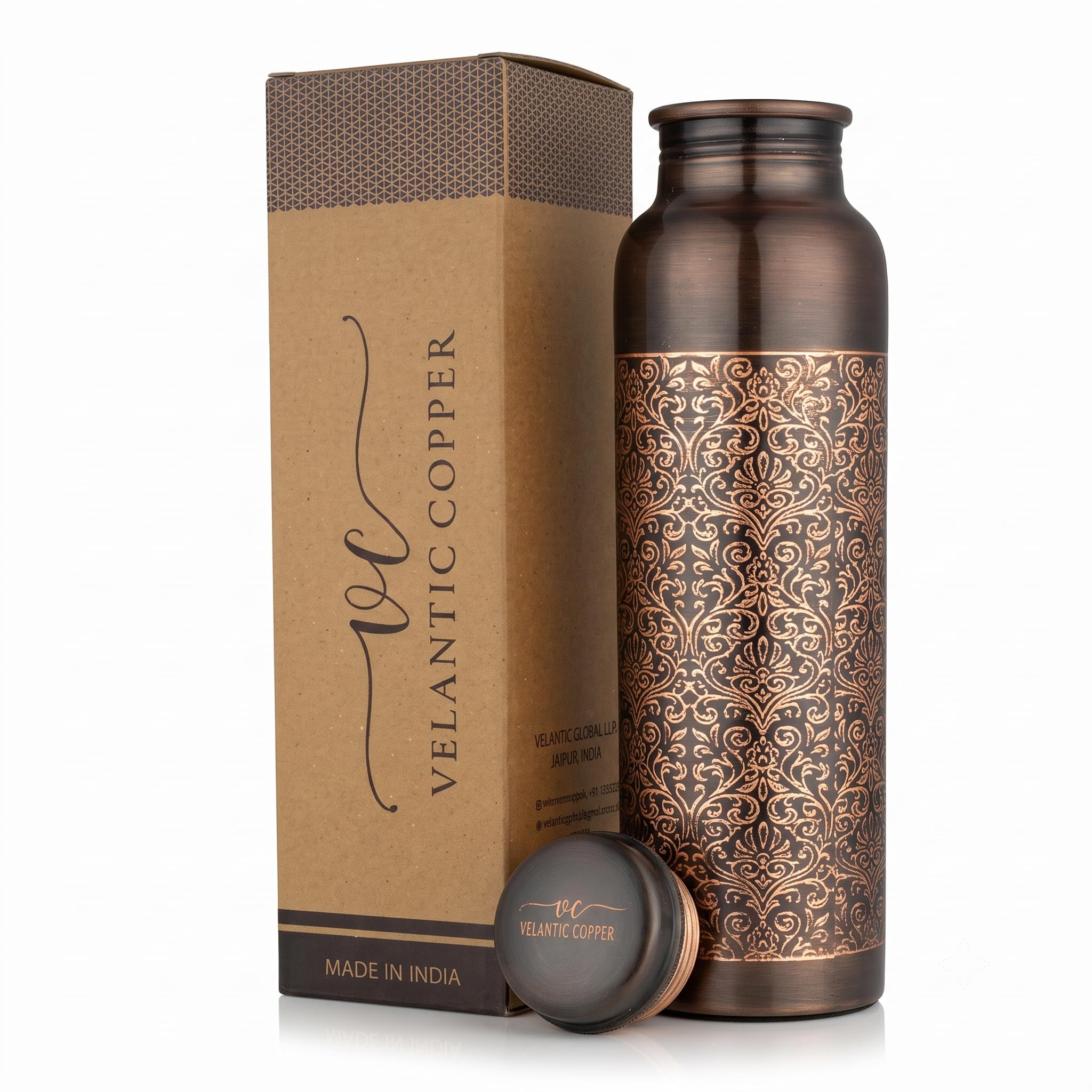 Kupfer-Wasserflasche, 900 ml, handgefertigtes ayurvedisches Gefäß