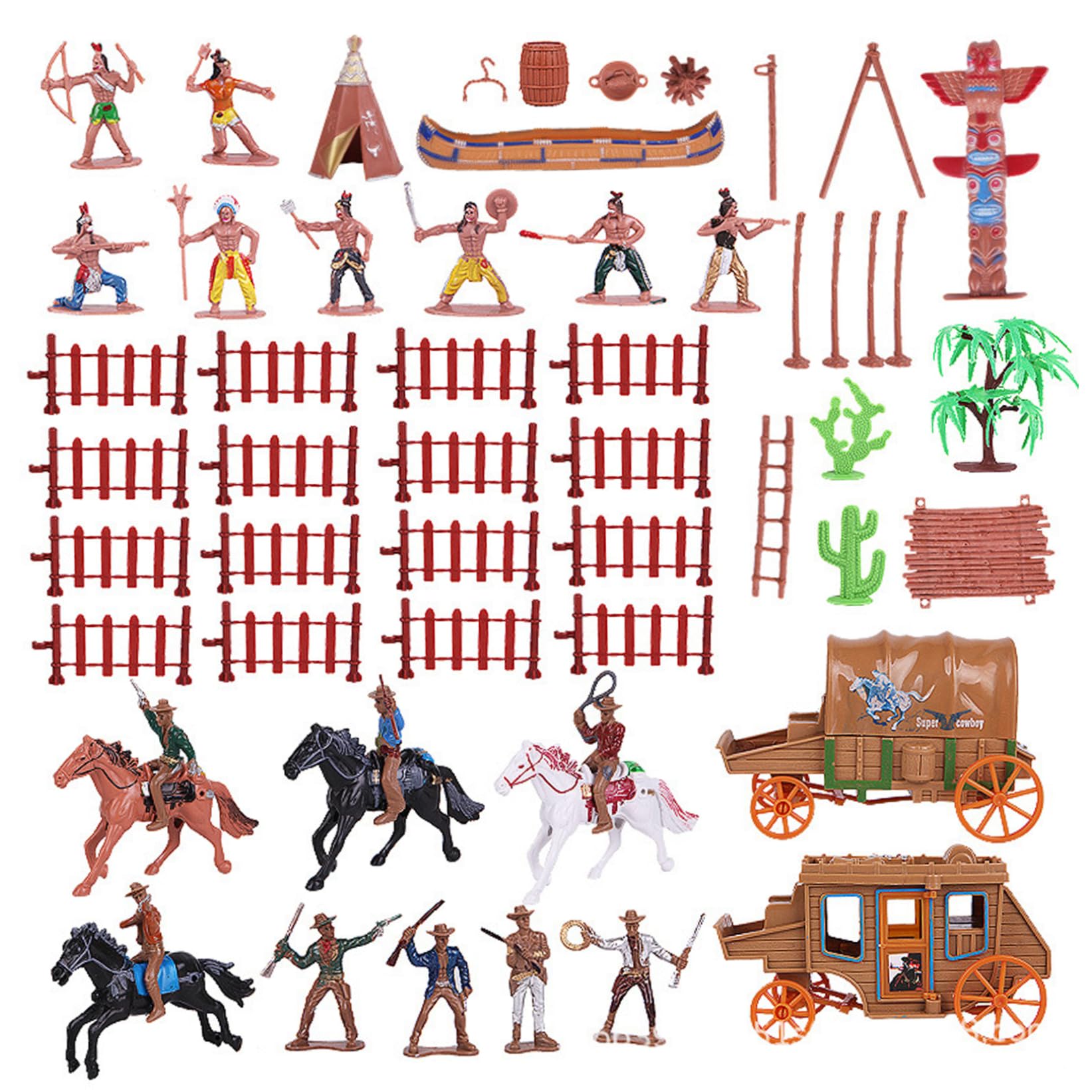 CAKEEYUM Native American Figurines Cowboys Toys Wild West Playset with Detailed Models for Creative Play & Scene Building