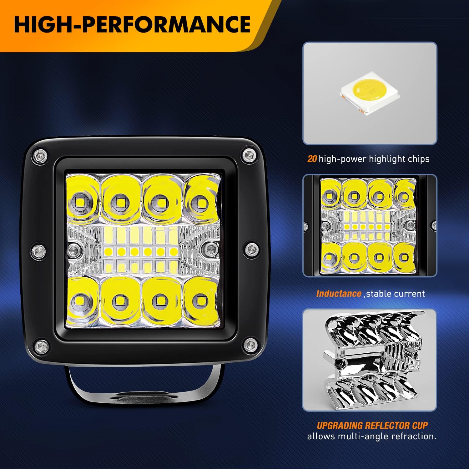 GOOACC LED Cubes 2PCS 3Inch 42W LED Pods Driving Lights Spot Flood Offroad LED Work Light Fog Lights Boat Light with Wiring Harness Kit for Pickup Trucks UTV ATV SUV Motor Car, 2 Years Warranty