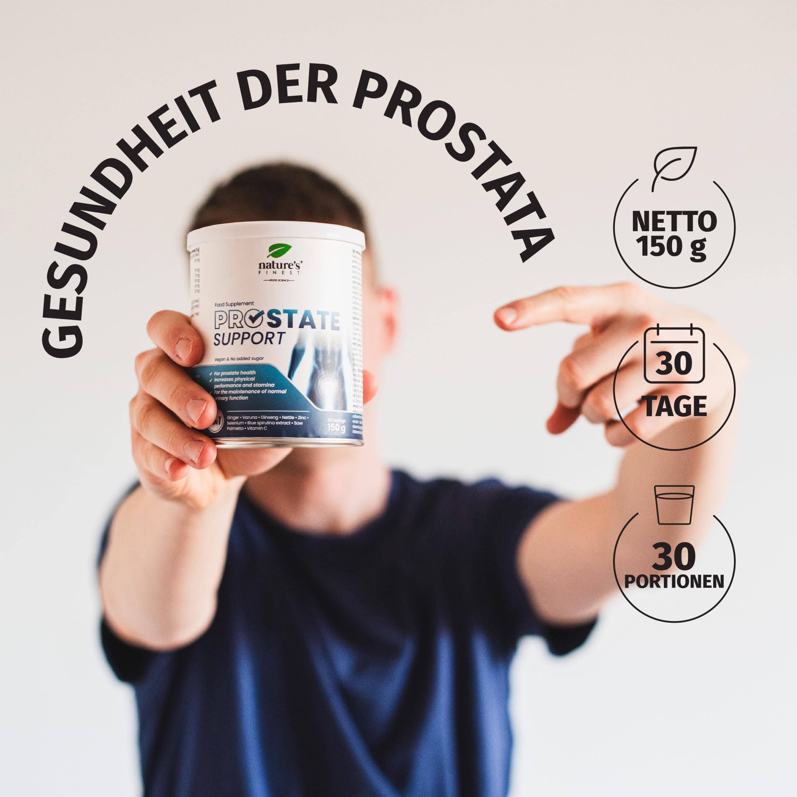 Nature's Finest Prostata Komplex - Mit Sägepalmenextrakt, Zink & Brennnessel Extrakt - Unterstützt Prostata & Harnfunktion - 30-Tage-Kur, Pulver, 150 g