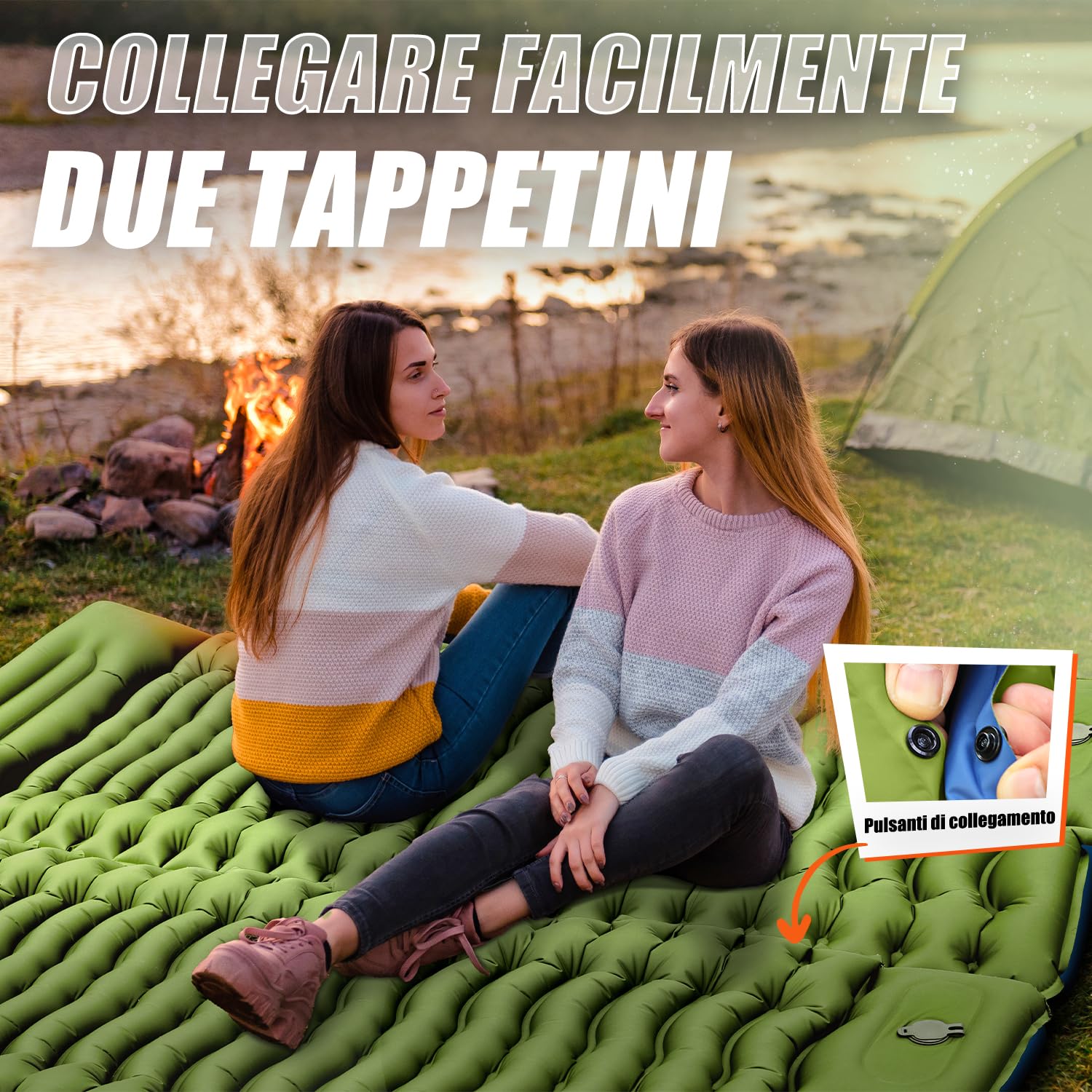 Yuzonc Materassino Campeggio Autogonfiante, Ultraleggero Materasso Gonfiabile Campeggio con Cuscino, Portatile Materassino Autogonfiabile per Escursionismo, Trekking, Tenda