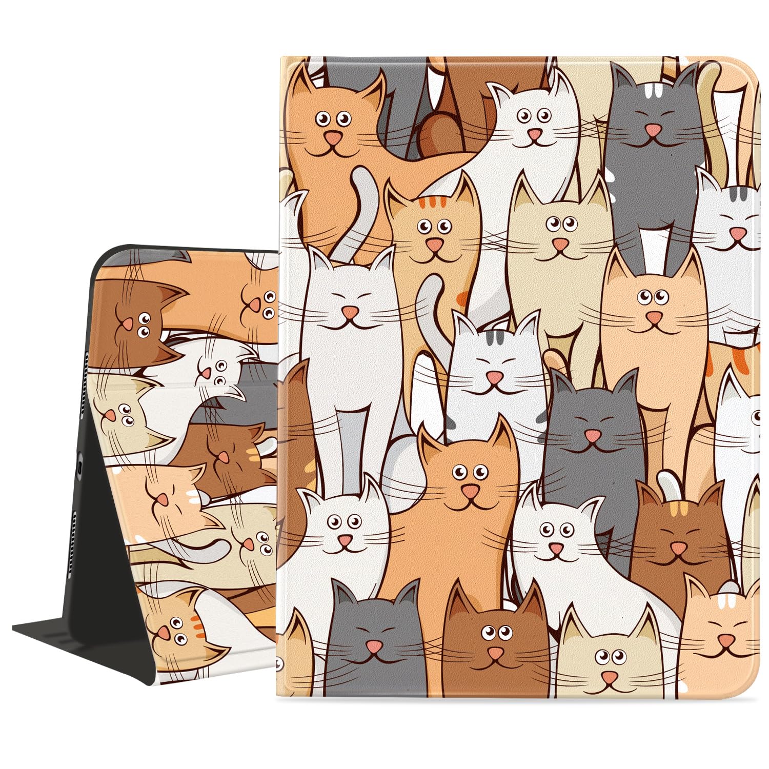 Idocolors Cute Cat Pad Case for 10.9 Inch iPad 10th Generation/iPad 2022 with Pencil Holder Cartoon Kawaii Kitten Pattern Multi-Angle Stand Leather