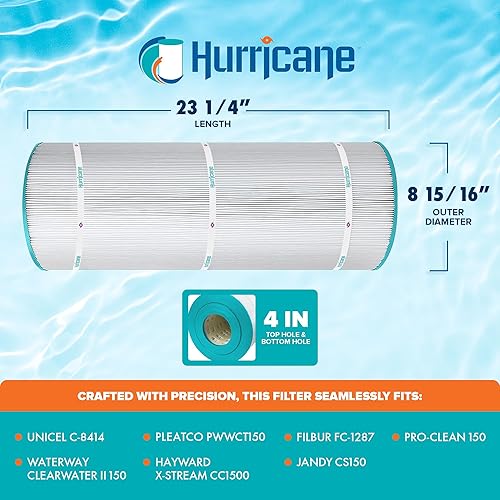 Miniatura 3 de Hurricane Filtros HF8414-01 Cartucho de filtro avanzado para piscina - Reemplazo para PWWCT150, Unicel C-8414, Filbur FC-1287, Waterway Clearwater