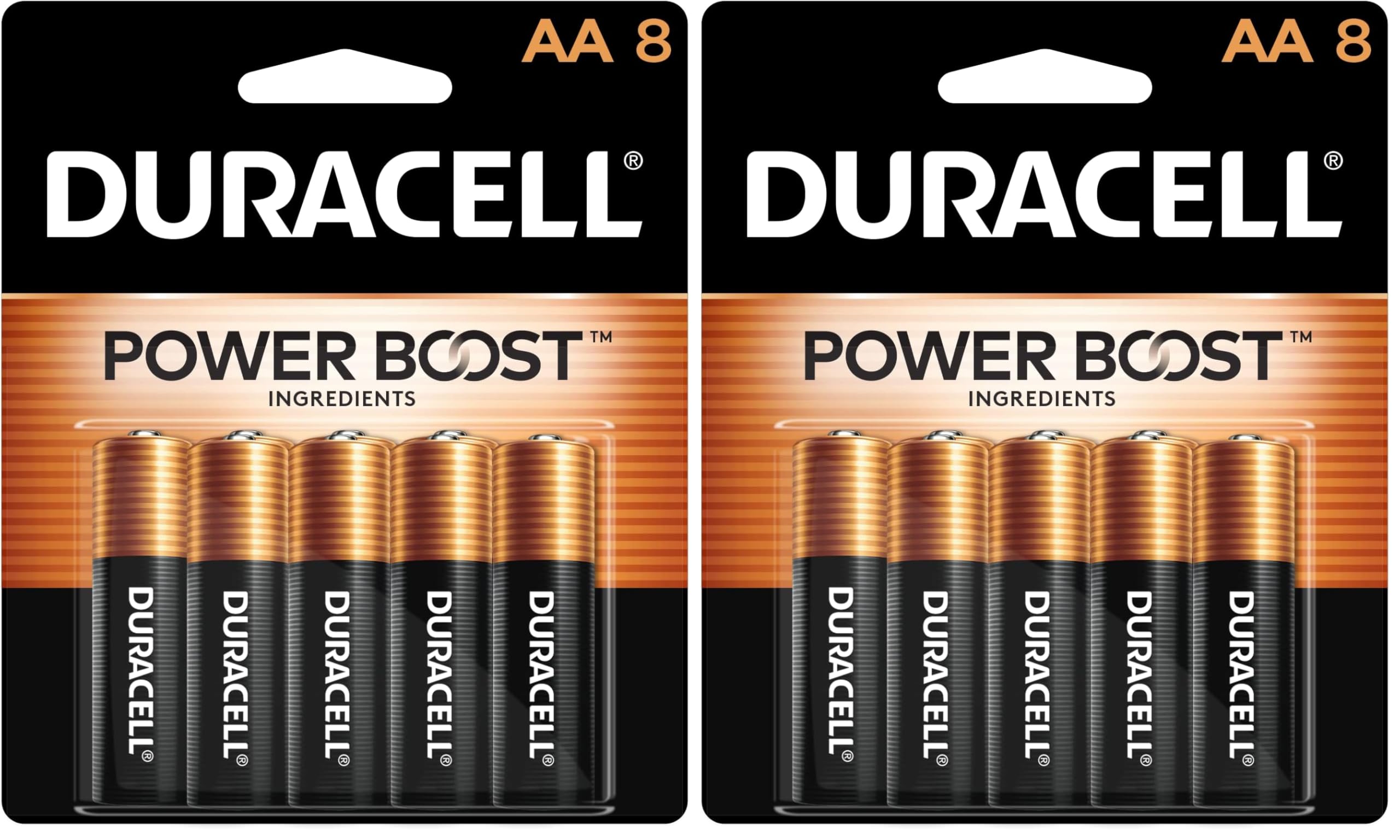 DURACELLCoppertop AA Batteries with Power Boost Ingredients, 8 Count Pack Double A Battery with Long-Lasting Power, Alkaline AA Battery for Household and Office Devices (Pack of 2)