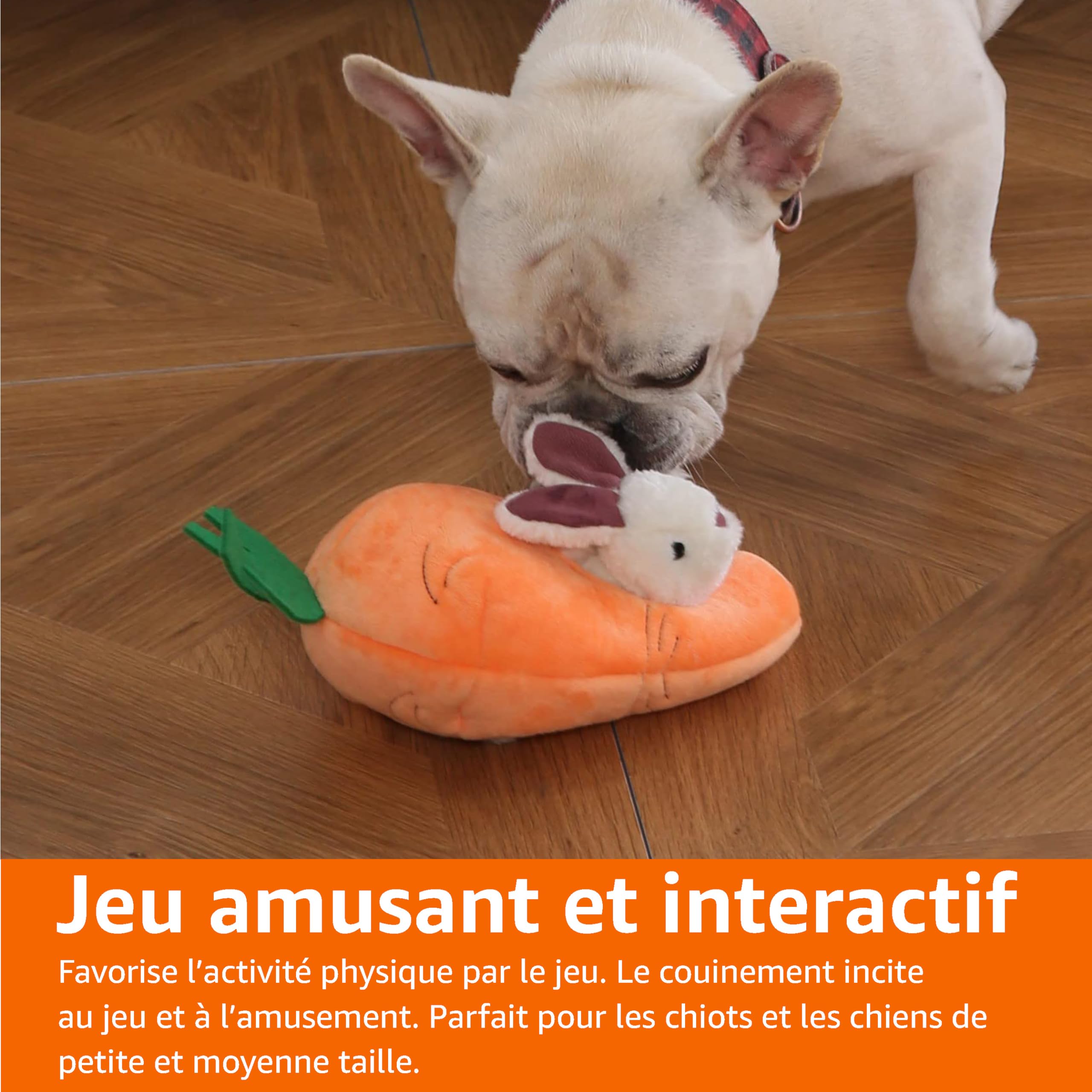 Amazon Basics Lot de 5 jouets en peluche avec couineur, lapin et carotte, Orange/blanc