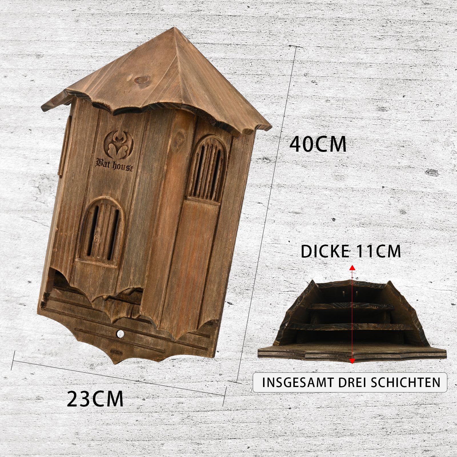 Burg Fledermaushaus aus Holz für den Außenbereich – Große Box mit drei Kammern