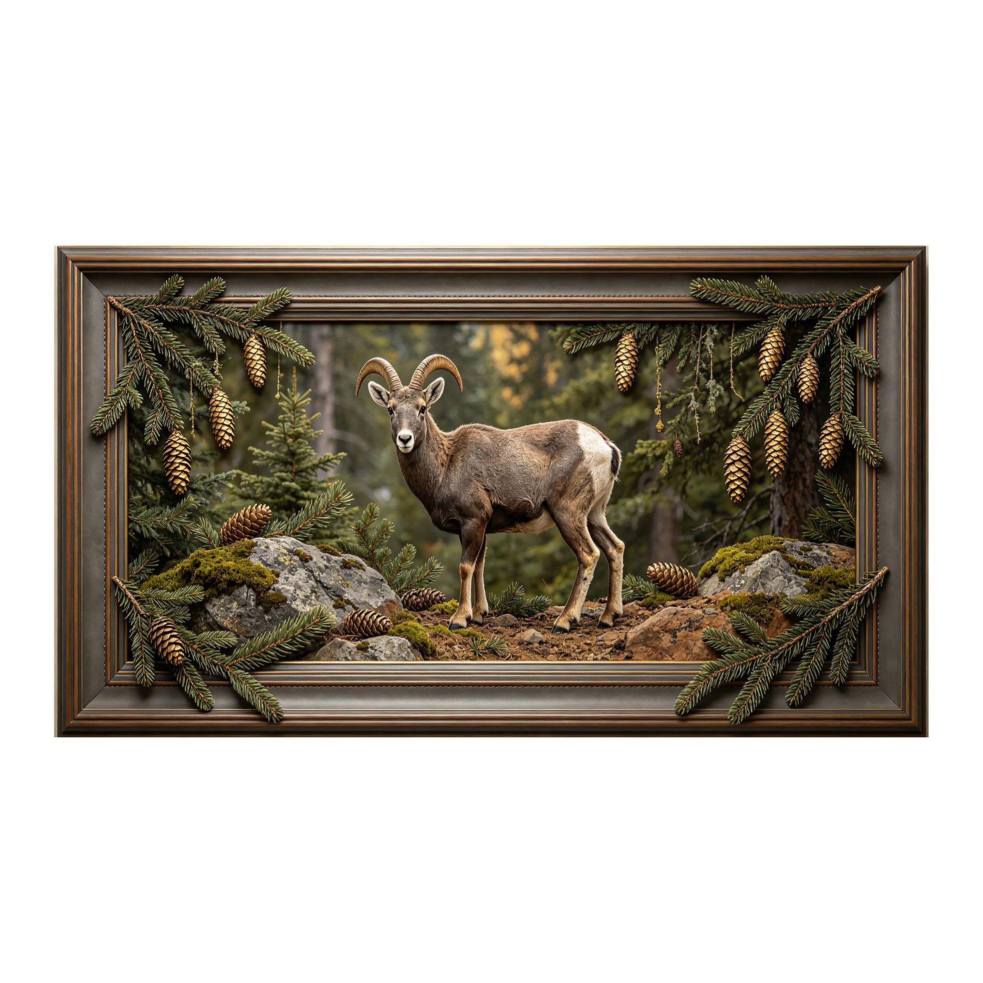 Yzpallescene 3D 3D Framed Wall Art 50cm×90cm Mountain Forest Wildlife Realistic Large Size SelfAdhesive Removable Wall Decor Prints Artwork for Living Room Bedroom Office